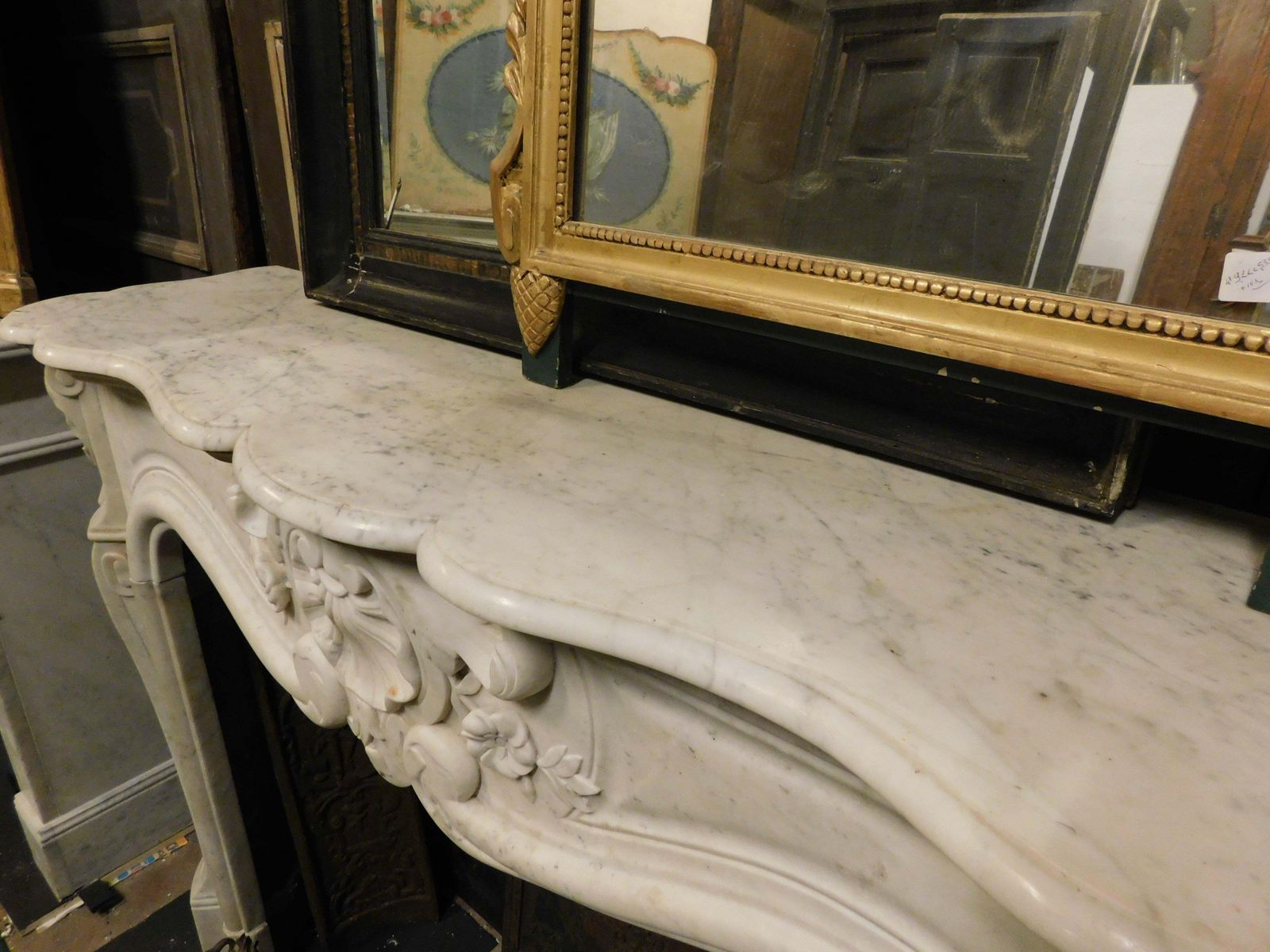 Home Fixtures Fireplace Handle Carved With Three Shells In White Carrara Marble, France photo