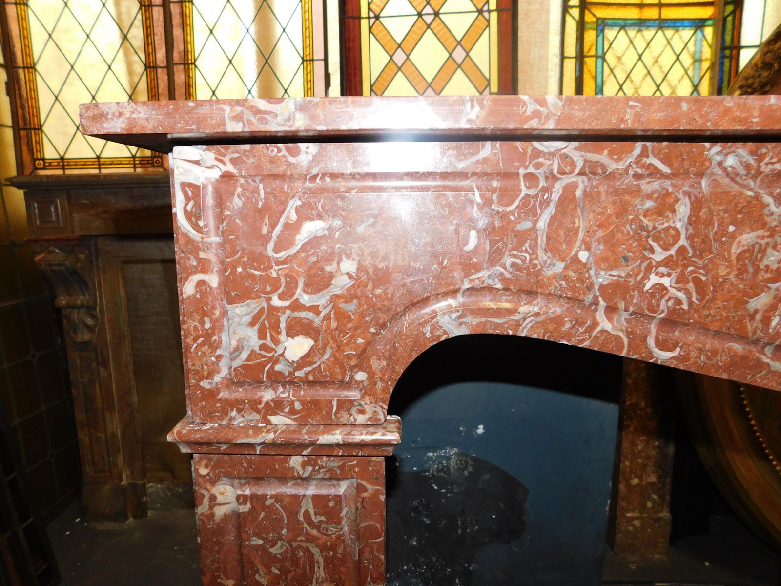 Pompadour Mantle Fireplace In Red France Marble Carved photo vintage