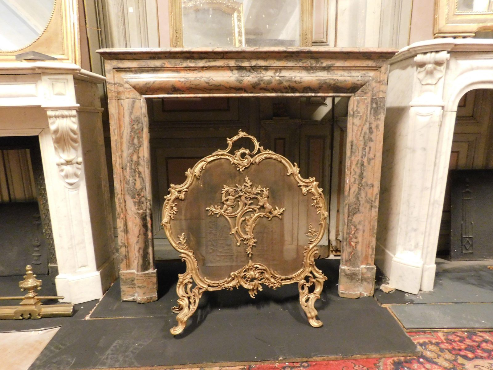 Pink Marble Mantle Fireplace, Simple Geometric Shape, Italy photo for sale