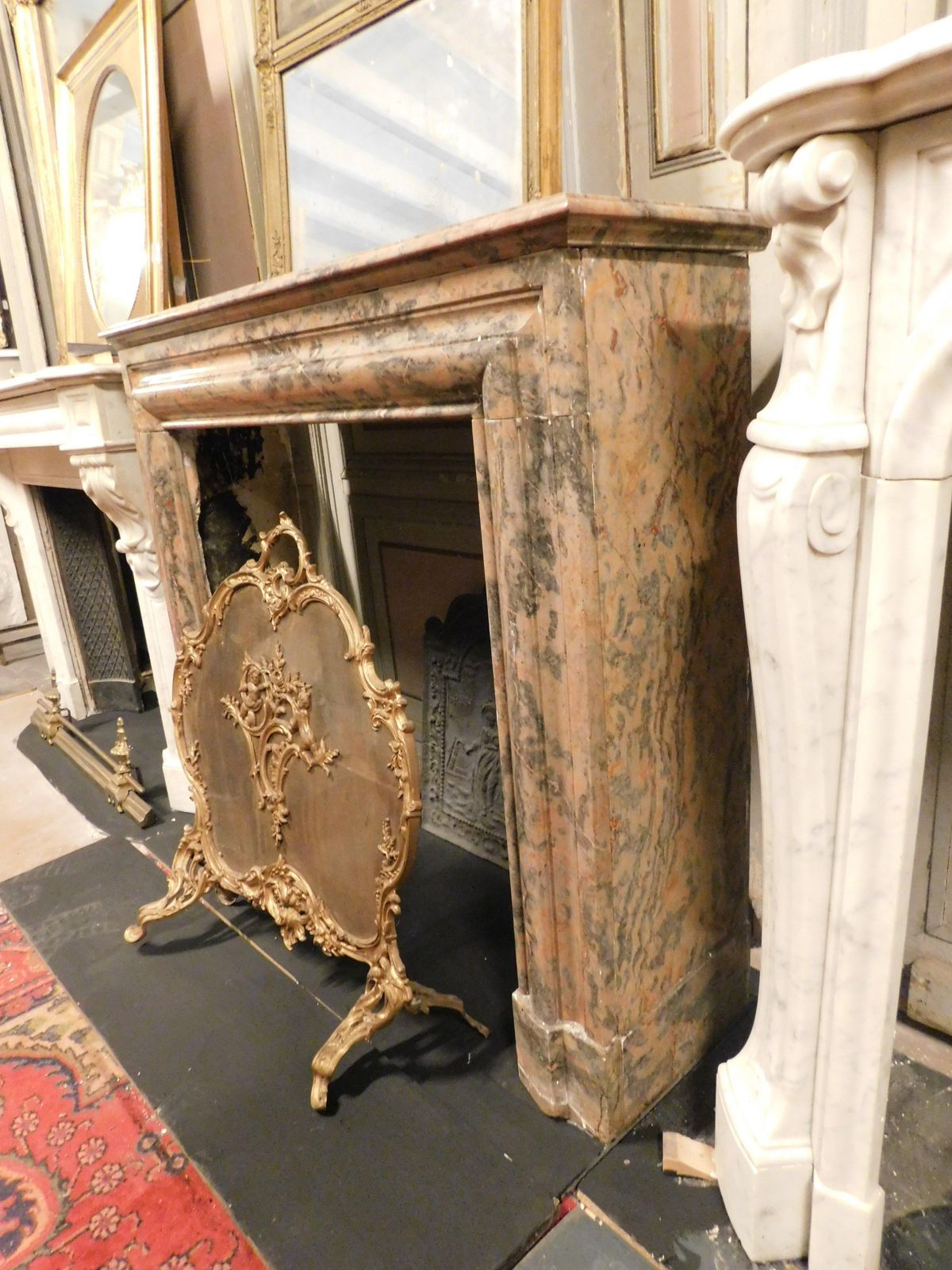 Pink Marble Mantle Fireplace, Simple Geometric Shape, Italy photo vintage