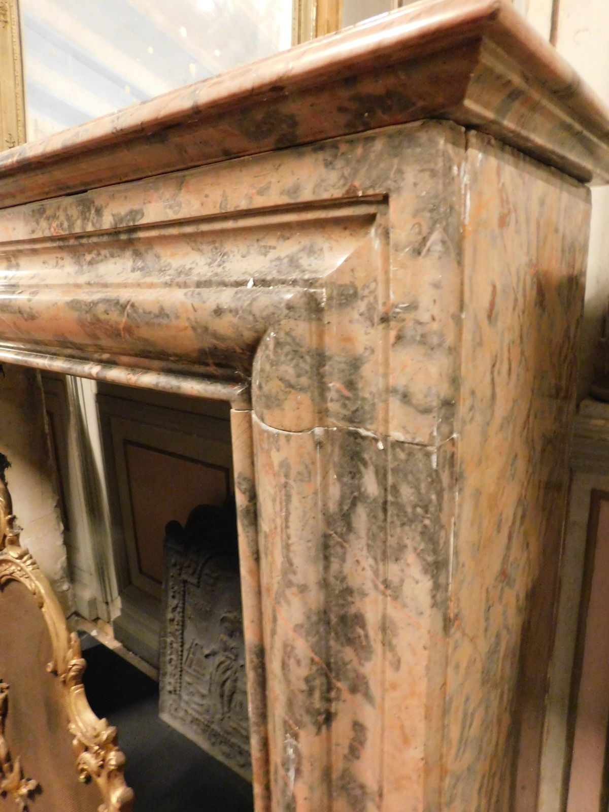 photo furniture Pink Marble Mantle Fireplace, Simple Geometric Shape, Italy