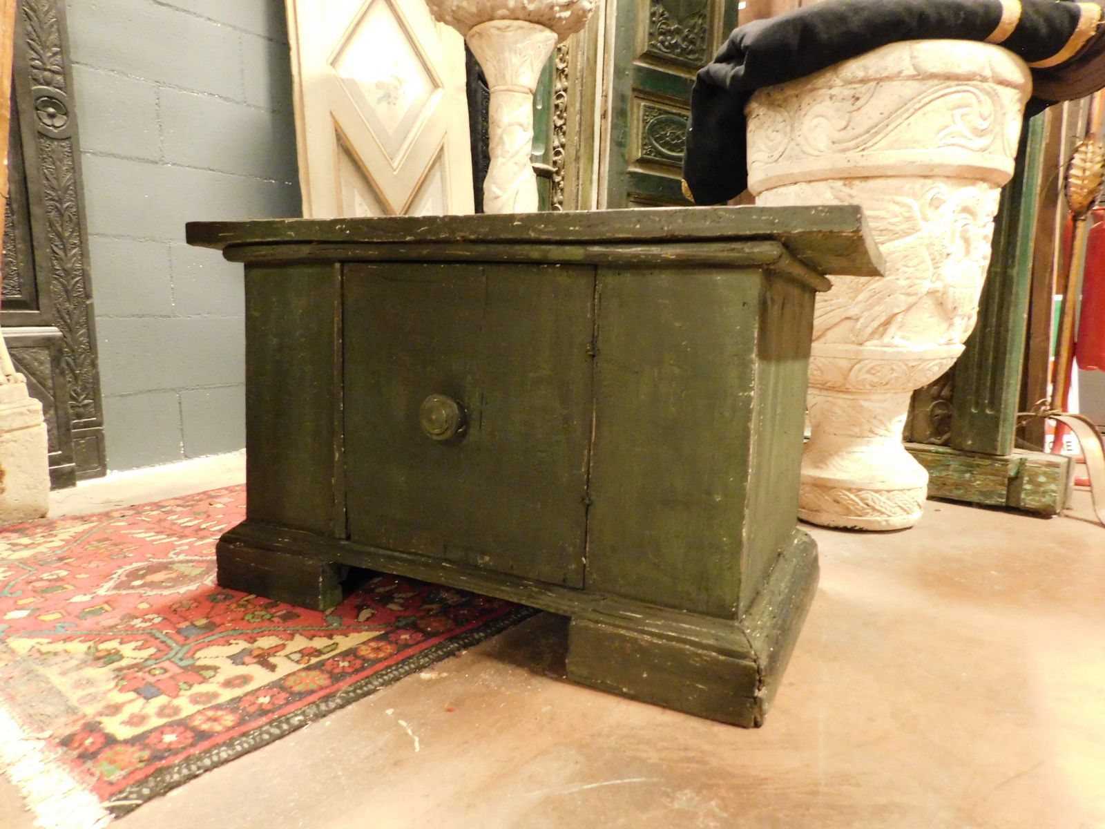Small Cabinet, Green Lacquered Wooden Cabinet With Door, Italy photo Furniture