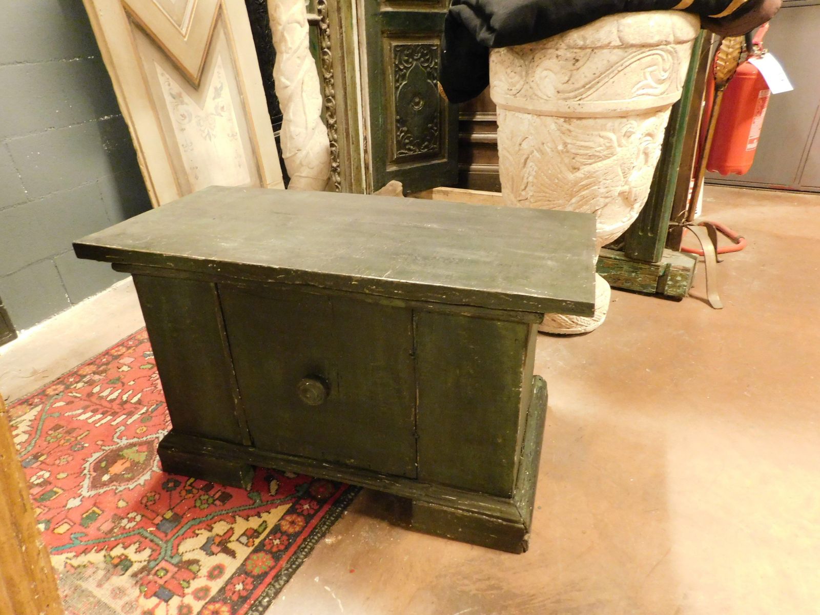 Small Cabinet, Green Lacquered Wooden Cabinet With Door, Italy photo vinterior