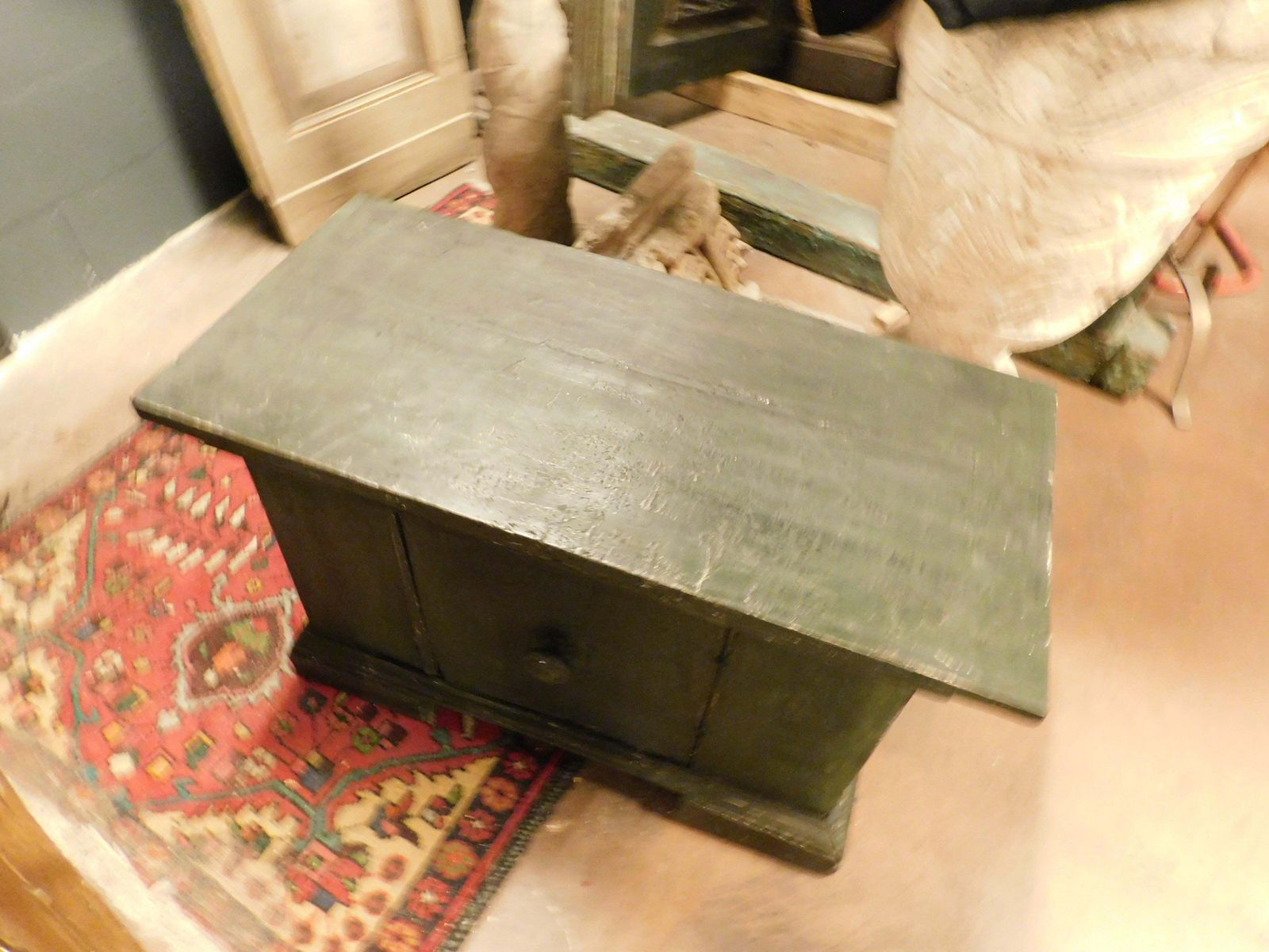 Small Cabinet, Green Lacquered Wooden Cabinet With Door, Italy photo buy