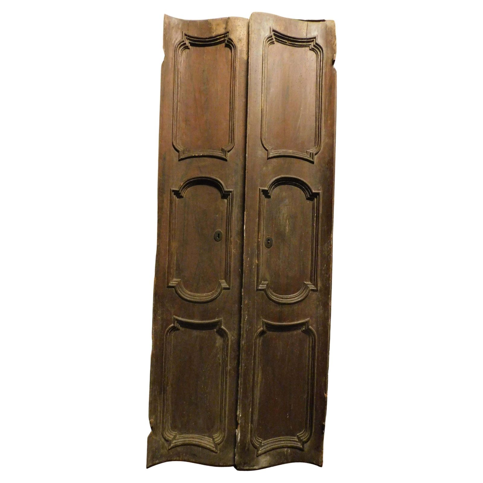 Particular Walnut Door, Double Jointed With Two Leaves And Carved Panels, Italy