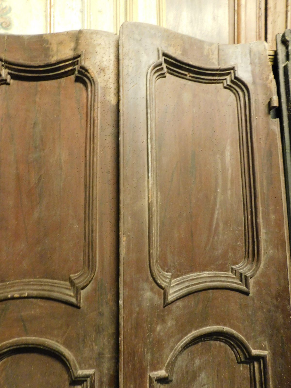 Particular Walnut Door, Double Jointed With Two Leaves And Carved Panels, Italy photo buy