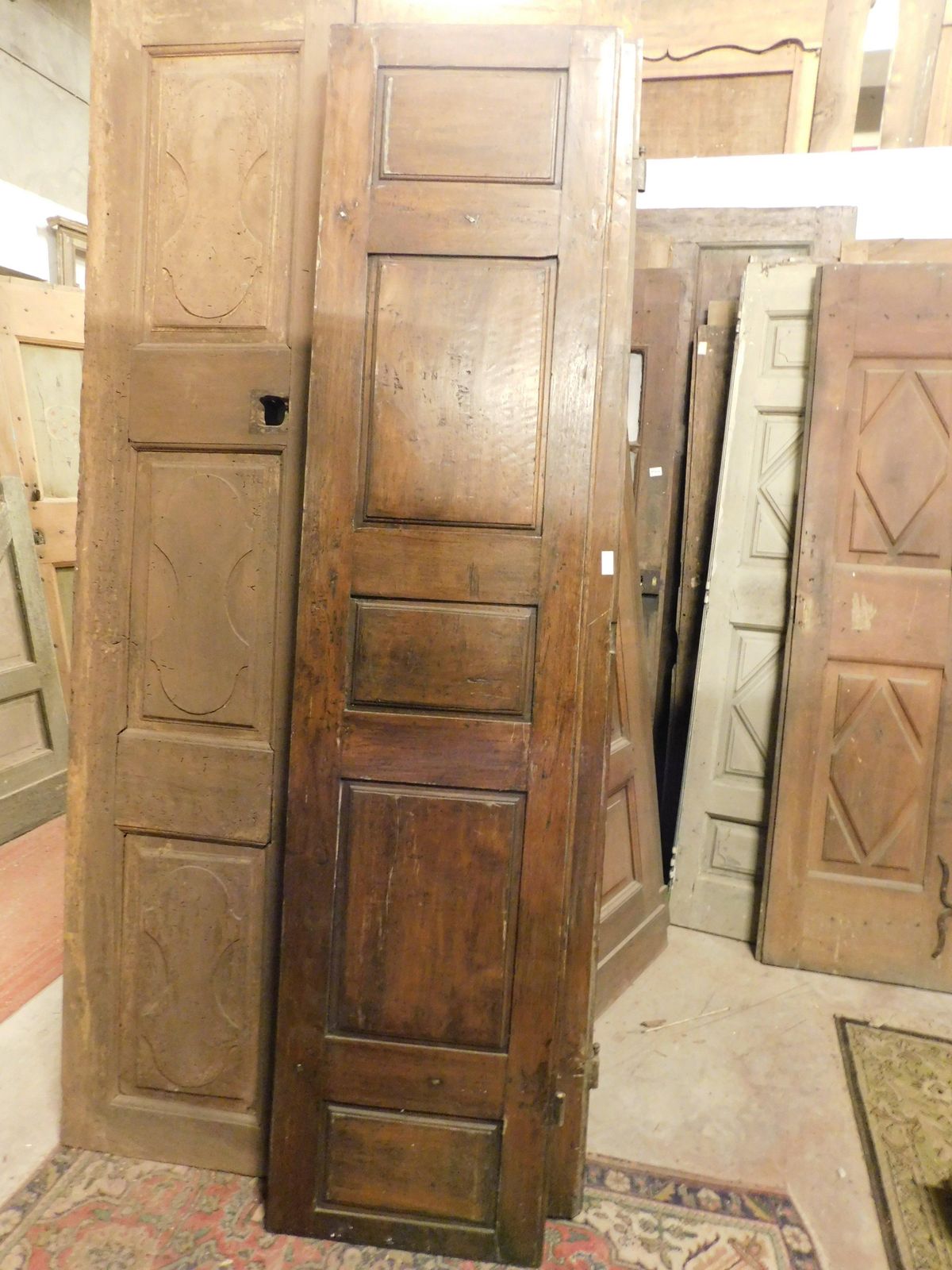 Home Fixtures Interior Door In Walnut Wood, Two Leaves With Carved Panels, Italy photo