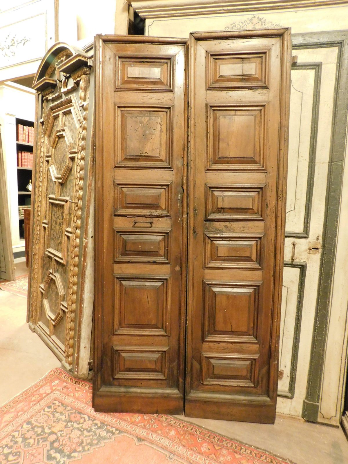Double Door In Walnut Wood, Two Paneled Leaves, Italy photo Home Fixtures