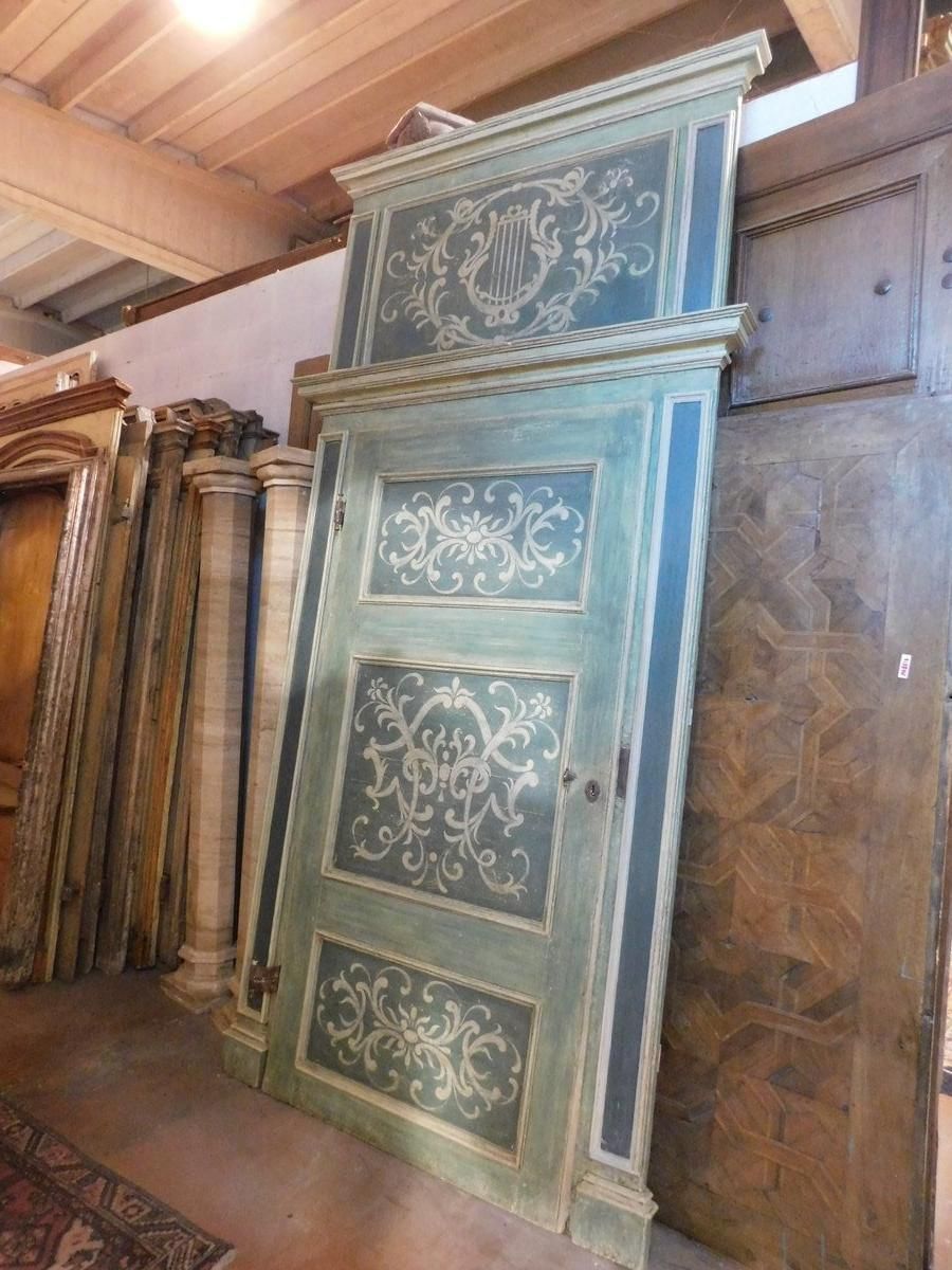 Set Of 2 Big Interior Doors, Richly Painted With Frame And Overdoor, Italy photo for sale