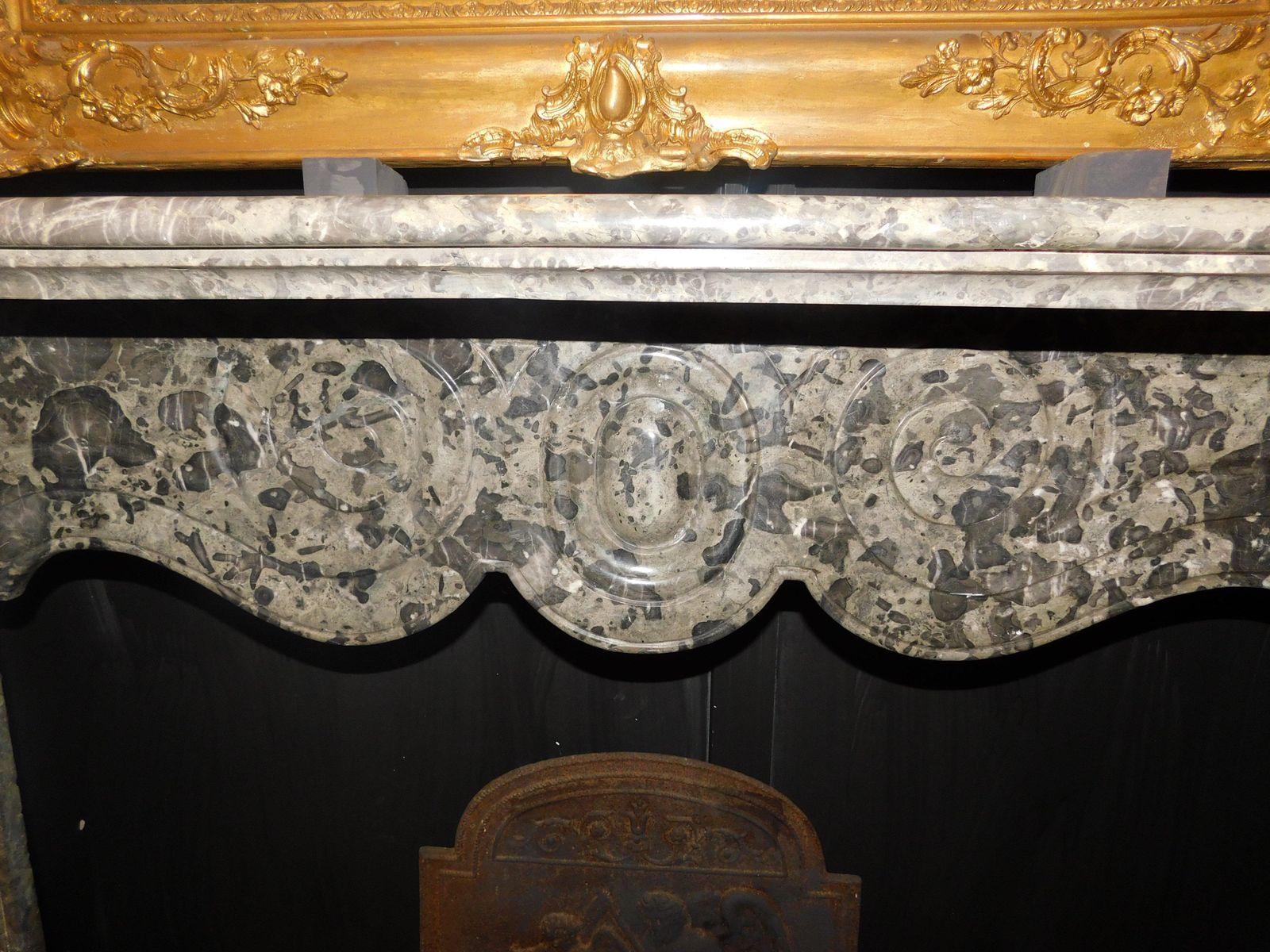 Home Fixtures Mantle Fireplace In Grey Veined Marble, Carved And Wavy, Italy photo