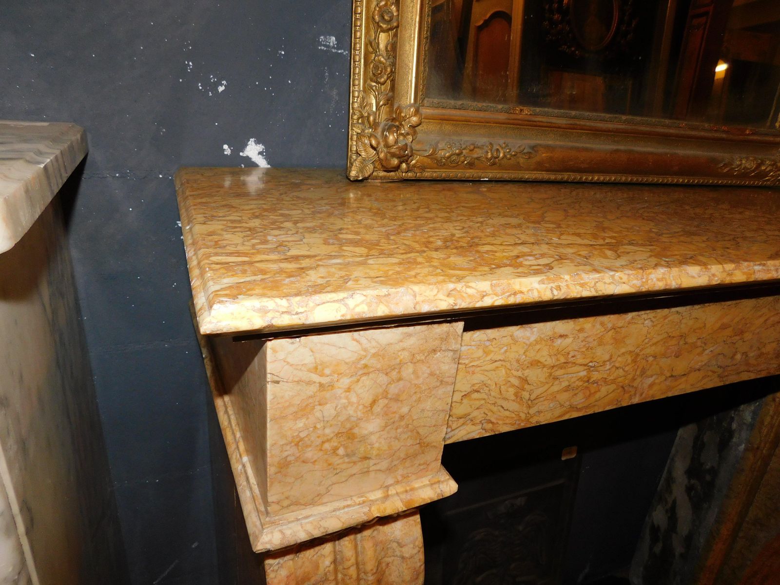 Mantle Fireplace In Yellow Marble Royal Of Verona, Italy photo vintage