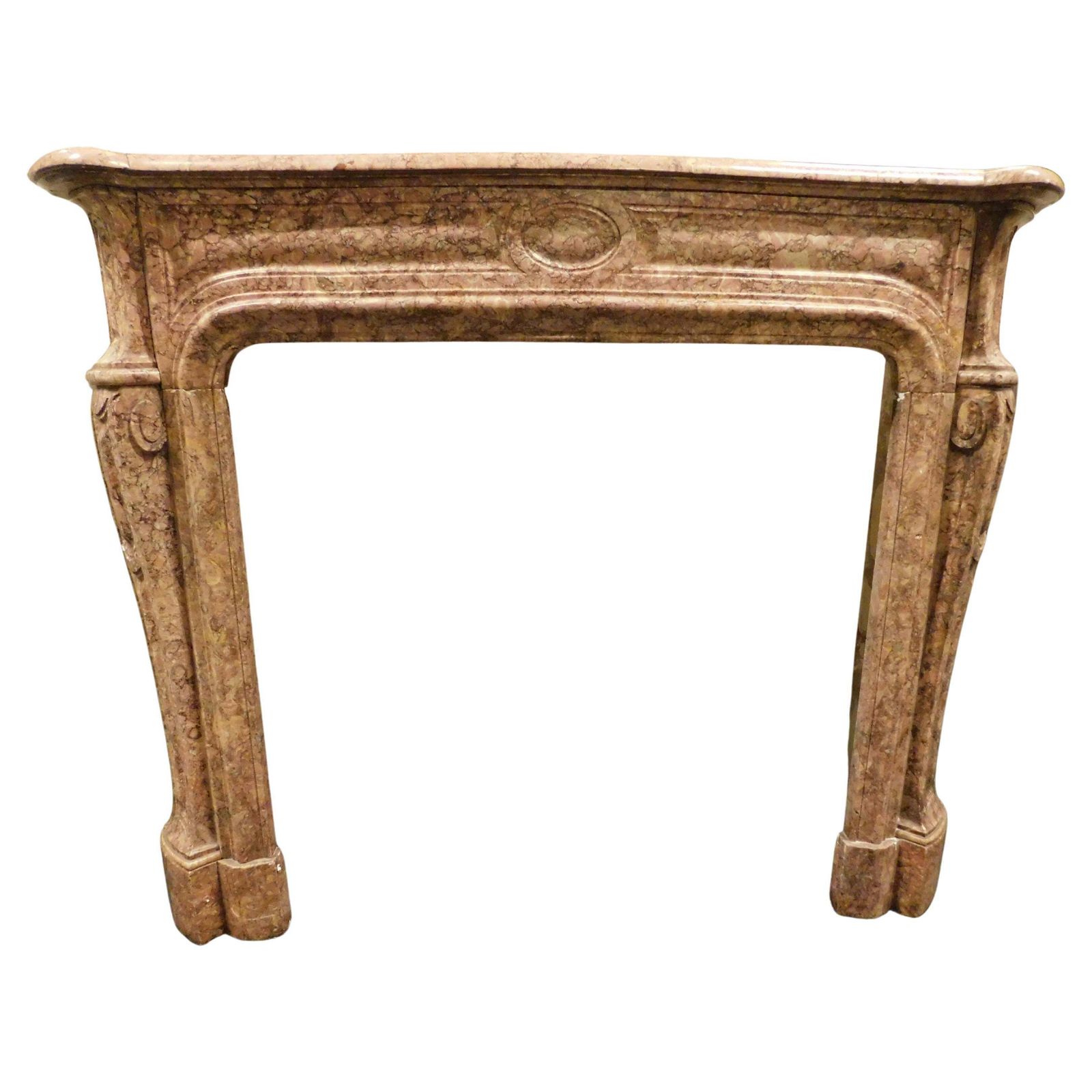 Mantle Fireplace Carved In Breccia Pernice Marble, Italy