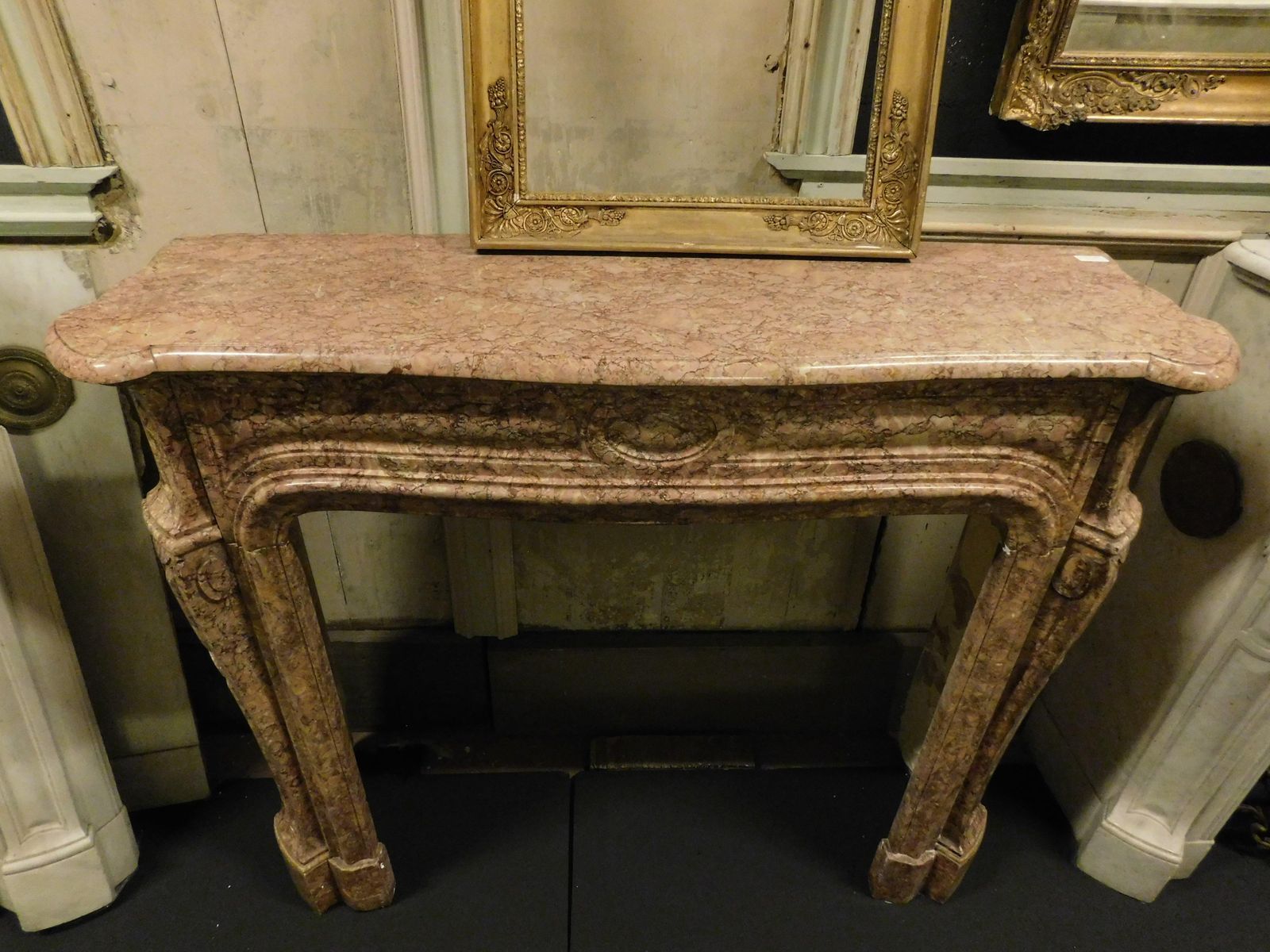 Mantle Fireplace Carved In Breccia Pernice Marble, Italy photo Home Fixtures