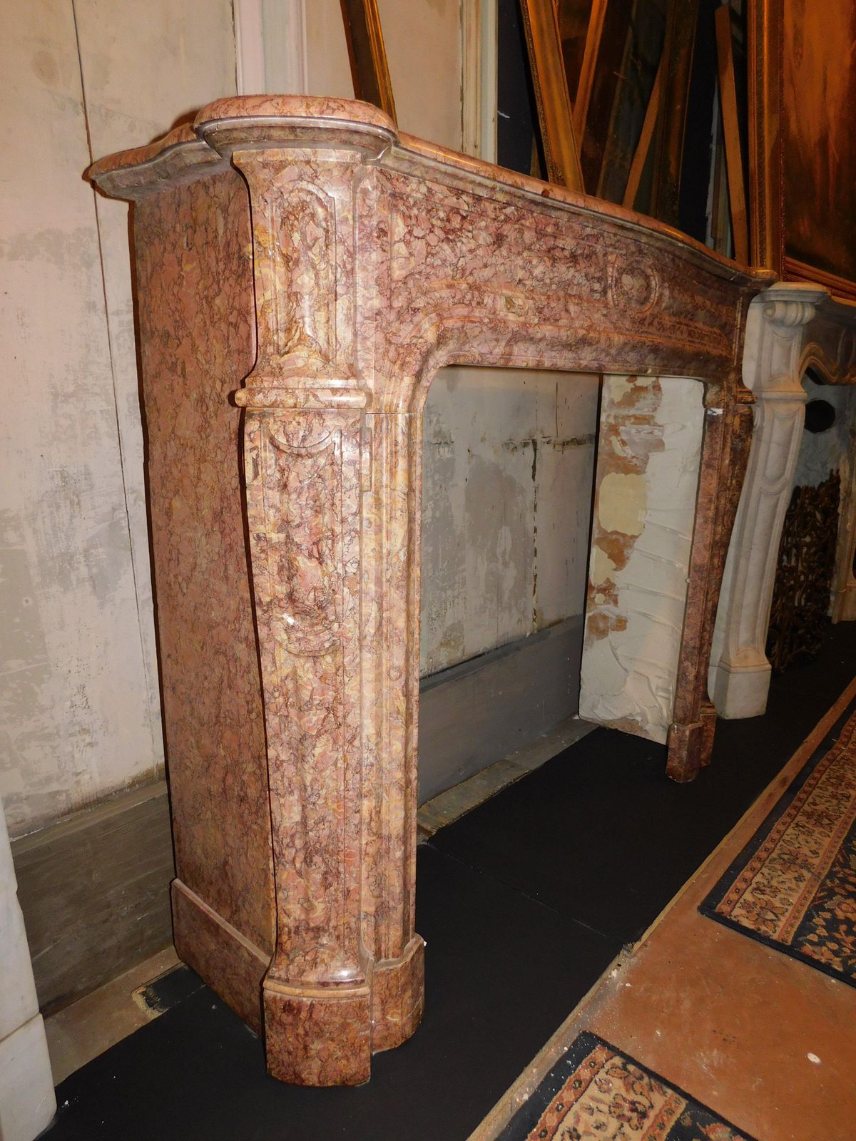Mantle Fireplace Carved In Breccia Pernice Marble, Italy photo buy