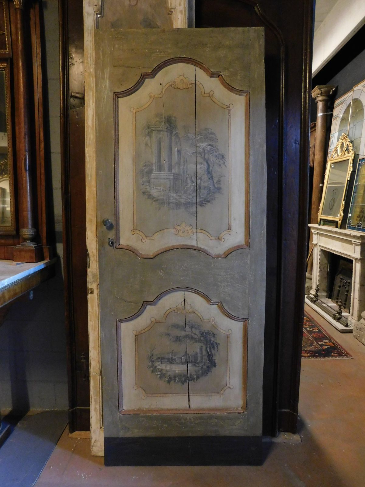 Interior Wooden Door Painted With Landscapes, Italy photo for sale