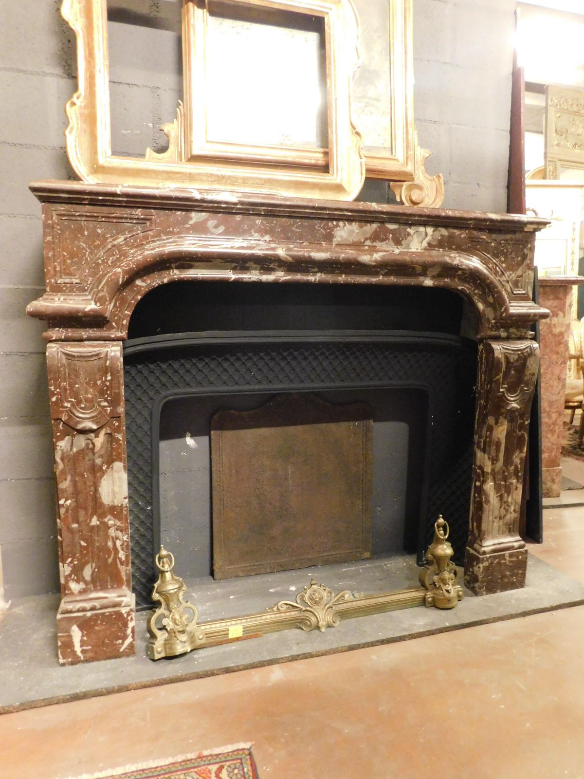 Mantle Fireplace, Carved In Veined Red Marble With Vents, France photo furniture