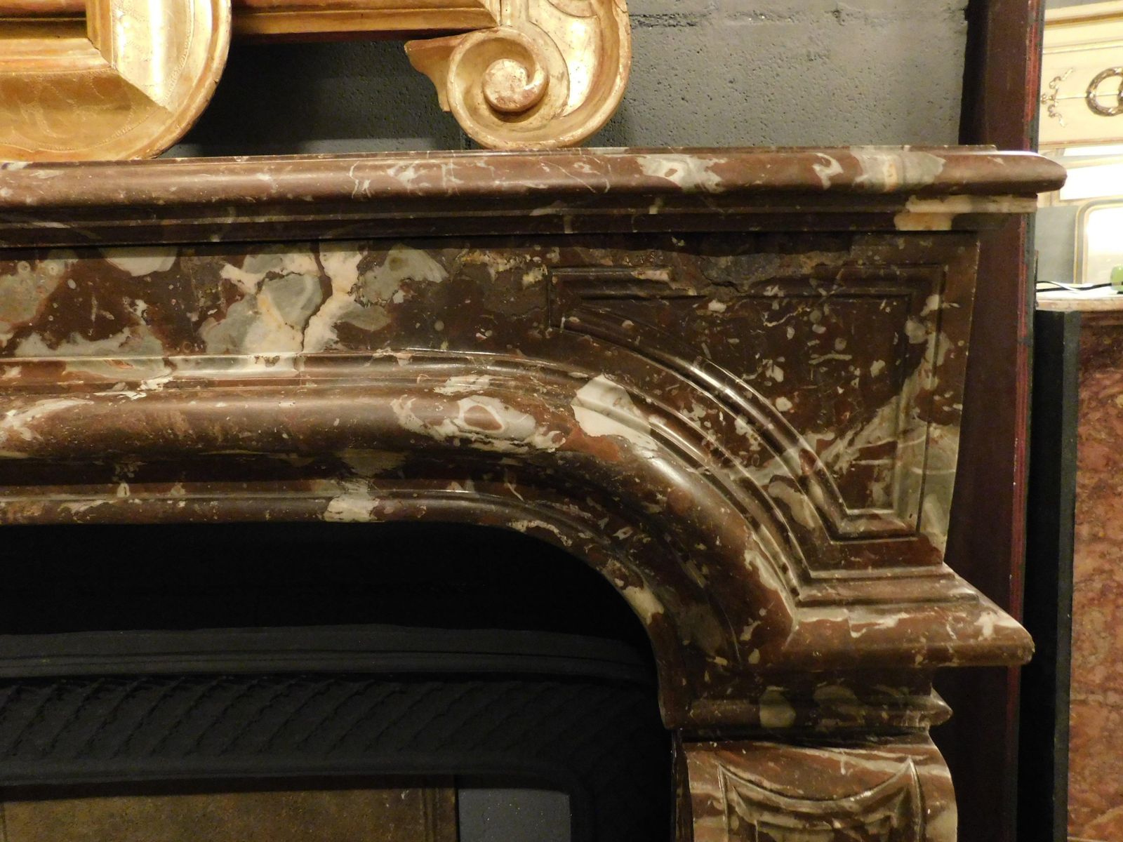 Mantle Fireplace, Carved In Veined Red Marble With Vents, France photo 5199.0
