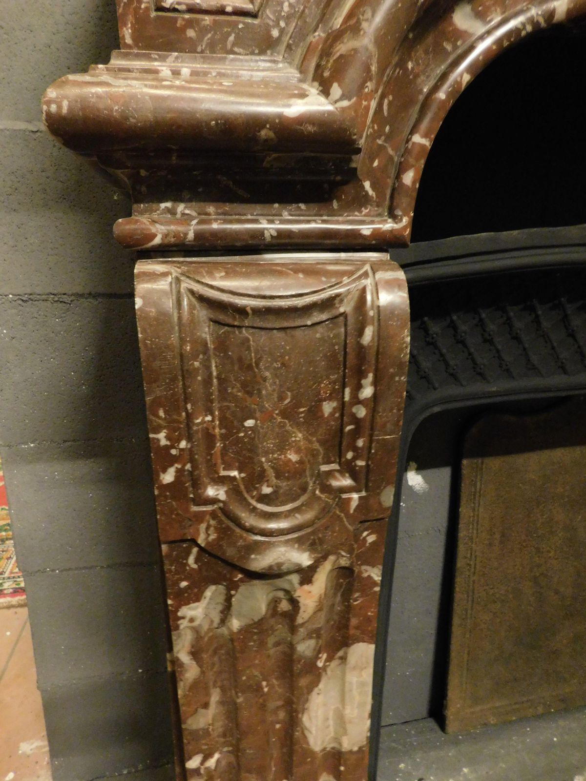 photo furniture Mantle Fireplace, Carved In Veined Red Marble With Vents, France