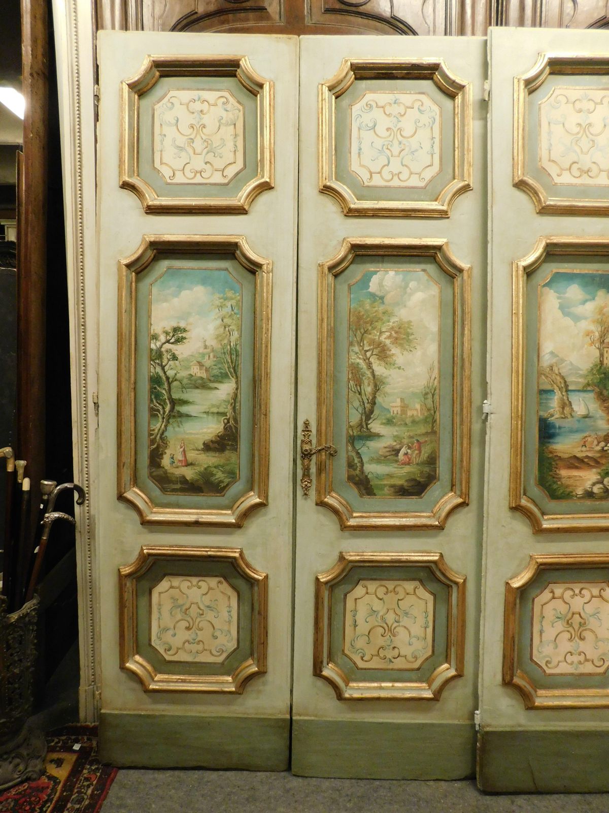 N.2 Double Doors In Richly Painted Wood, Lacquered Back, Italy photo for sale