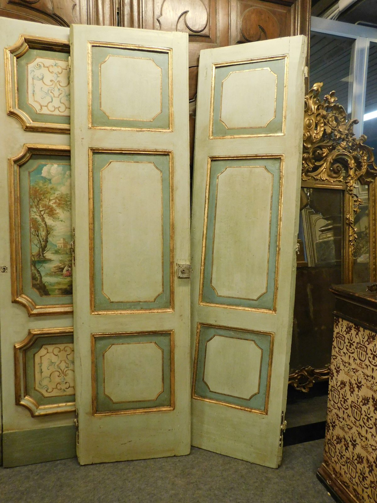 N.2 Double Doors In Richly Painted Wood, Lacquered Back, Italy photo vintage