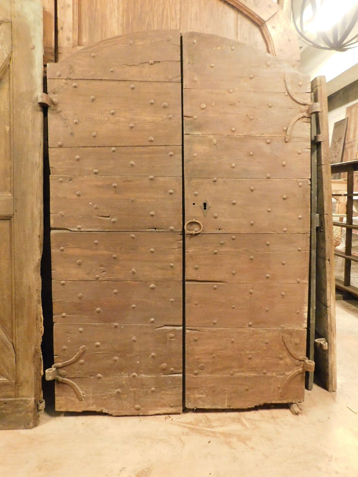 Entrance Door, Main Double Door Rustic, In Chestnut Wood With Nails, Italy photo for sale