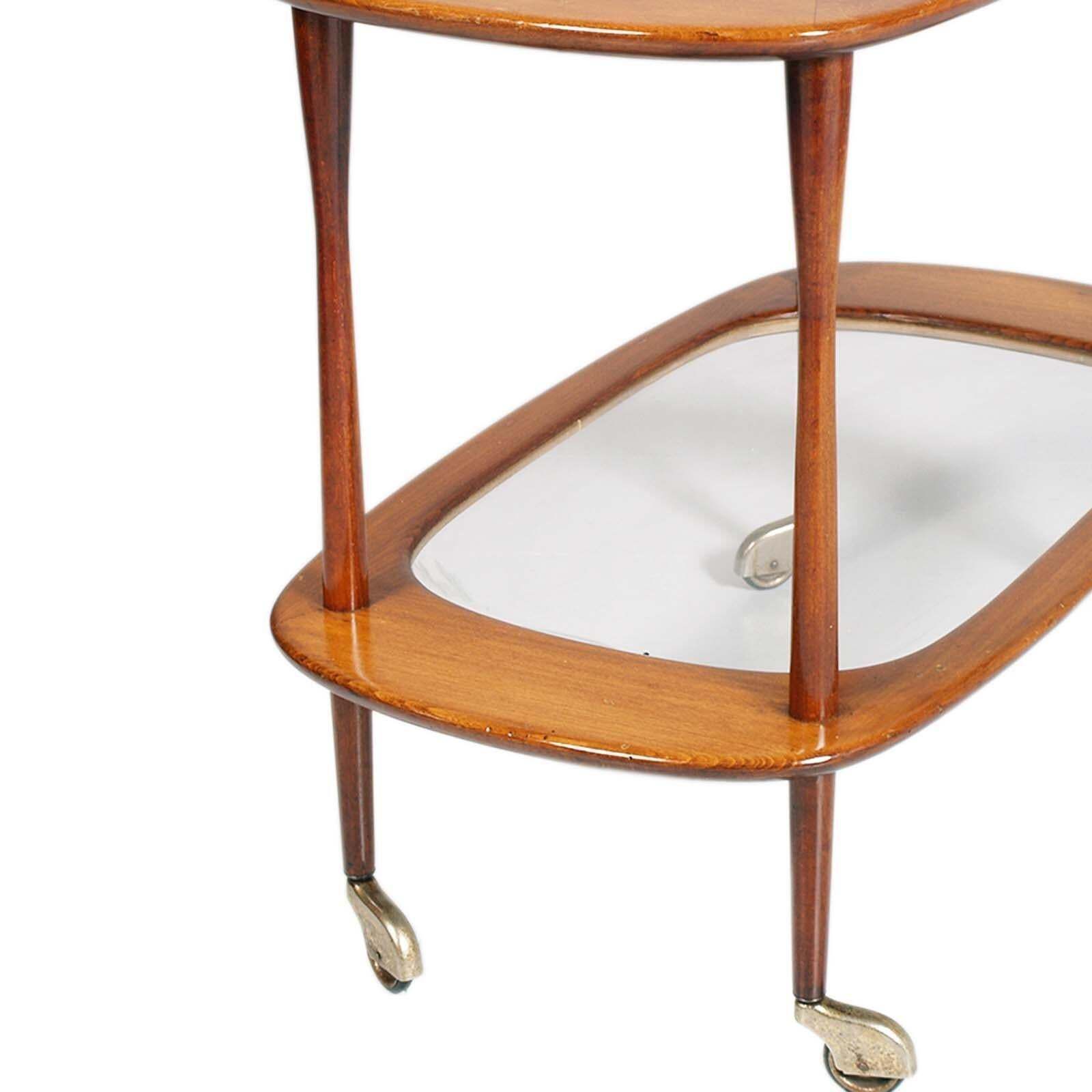 Mid Century Bar Cart By Cesare Lacca For Cassina, In Teack Whis Two Cristal Tops photo Furniture