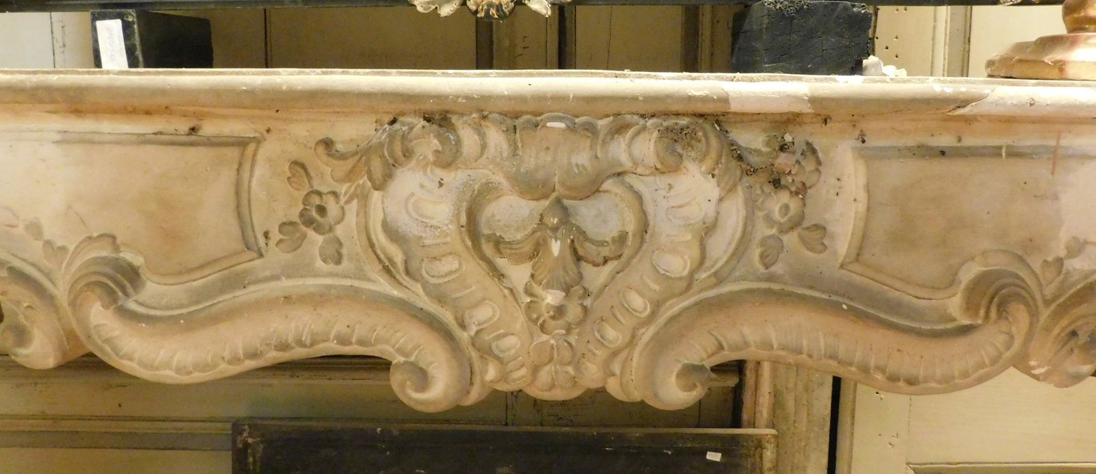 Fireplace Mantle In Richly Carved Burgundy Stone And Wavy Shape, Italy photo buy