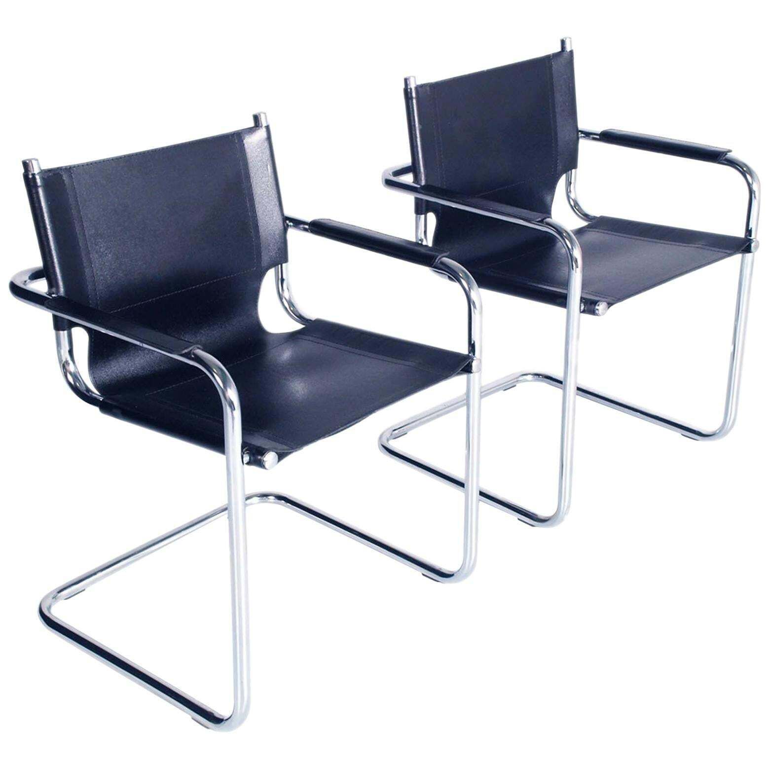 Italy 1960 Cantilever Armchairs Style S34 Mart Stam In Chromed Steel Numbered
