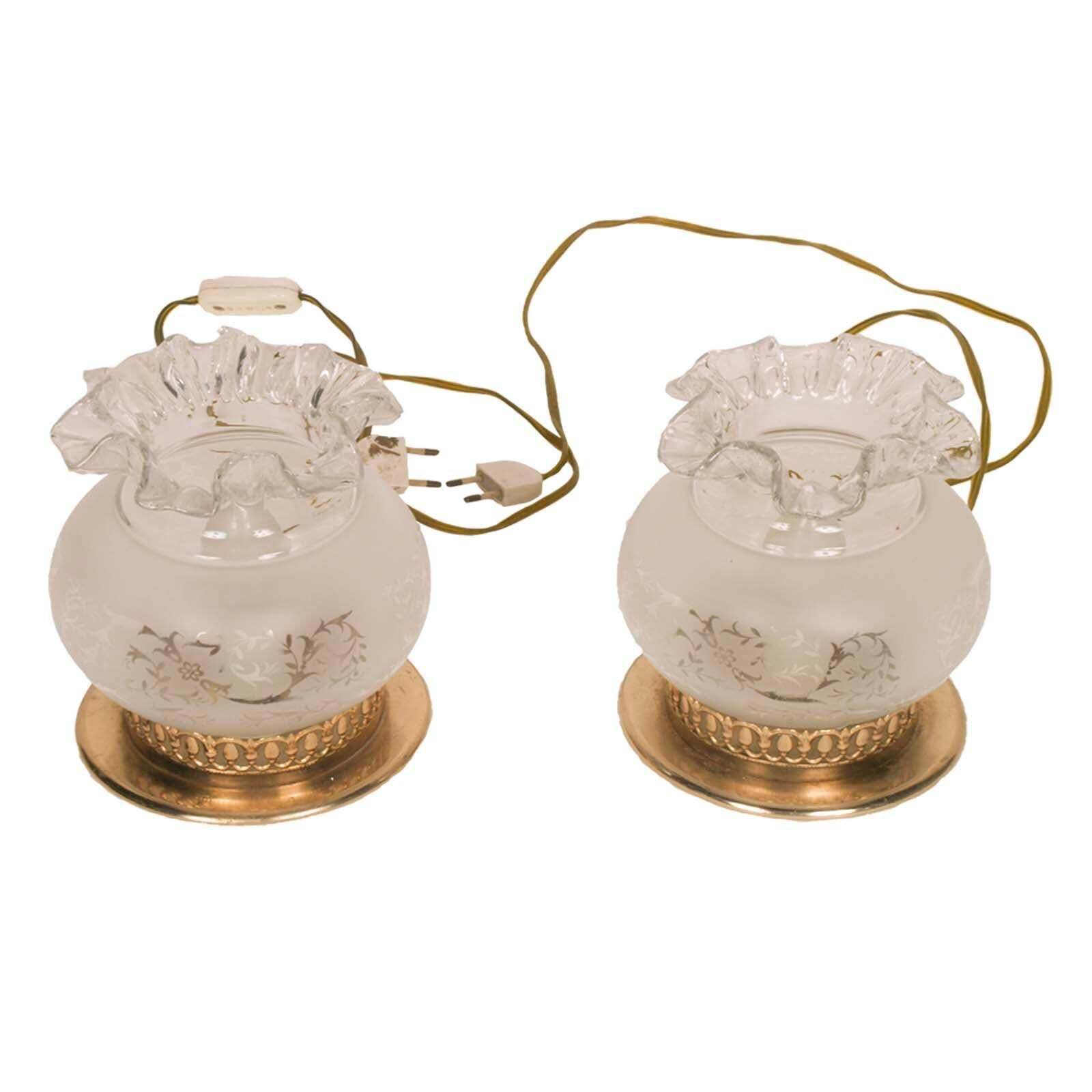 Pair Of Art Nouveau Bedside Table Lamps In Golden Brass & Decorated Murano Glass photo furniture