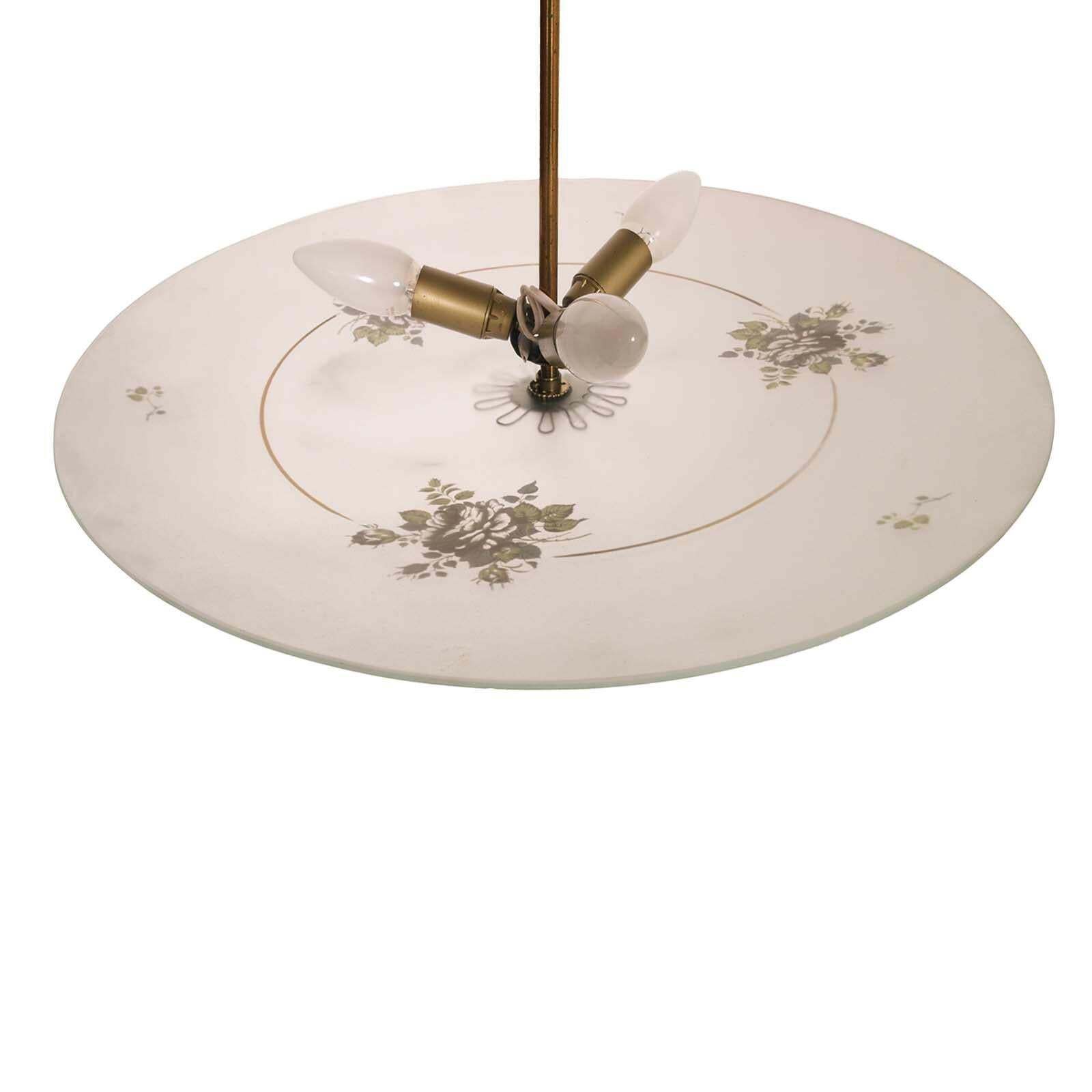 Chandelier Art Deco Venetian Murano Glass Decorated Pendant Lamp Gilt Brass photo for sale
