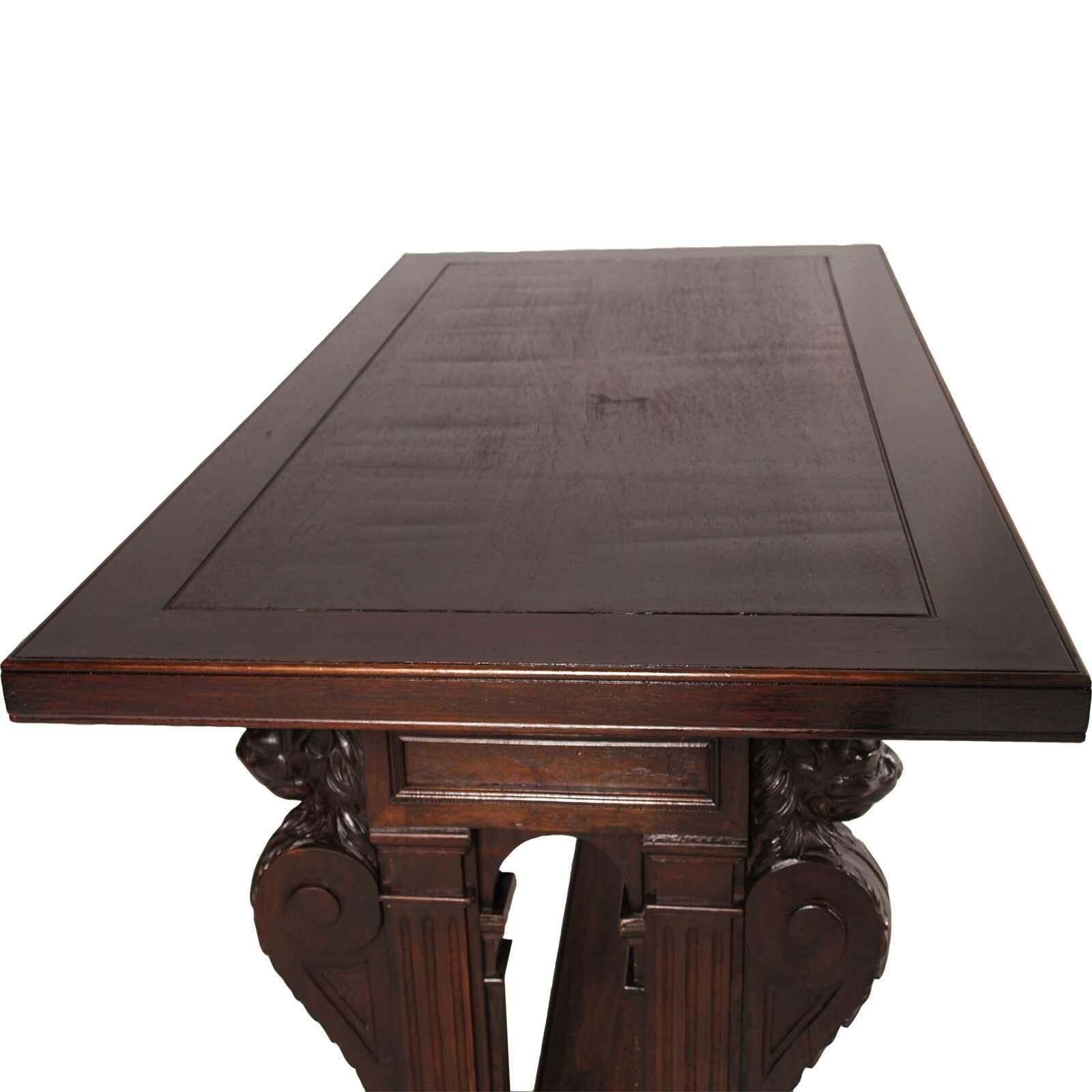 Late 19th Century Table, Writing Desk Hand Carved Walnut By Testolini & Salviati photo vinterior