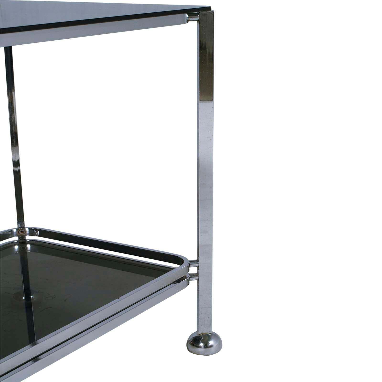 Italy 1970s Chrome Steel And Fumè Glass Trolley Bar Cart, Romeo Rega Attributed photo 1821.0