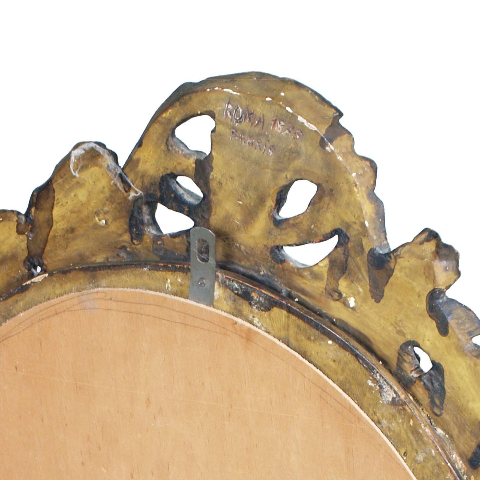 18th Century Oval Giltwood Gold Leaf Baroque Mirror Signed Barris Roma photo vintage