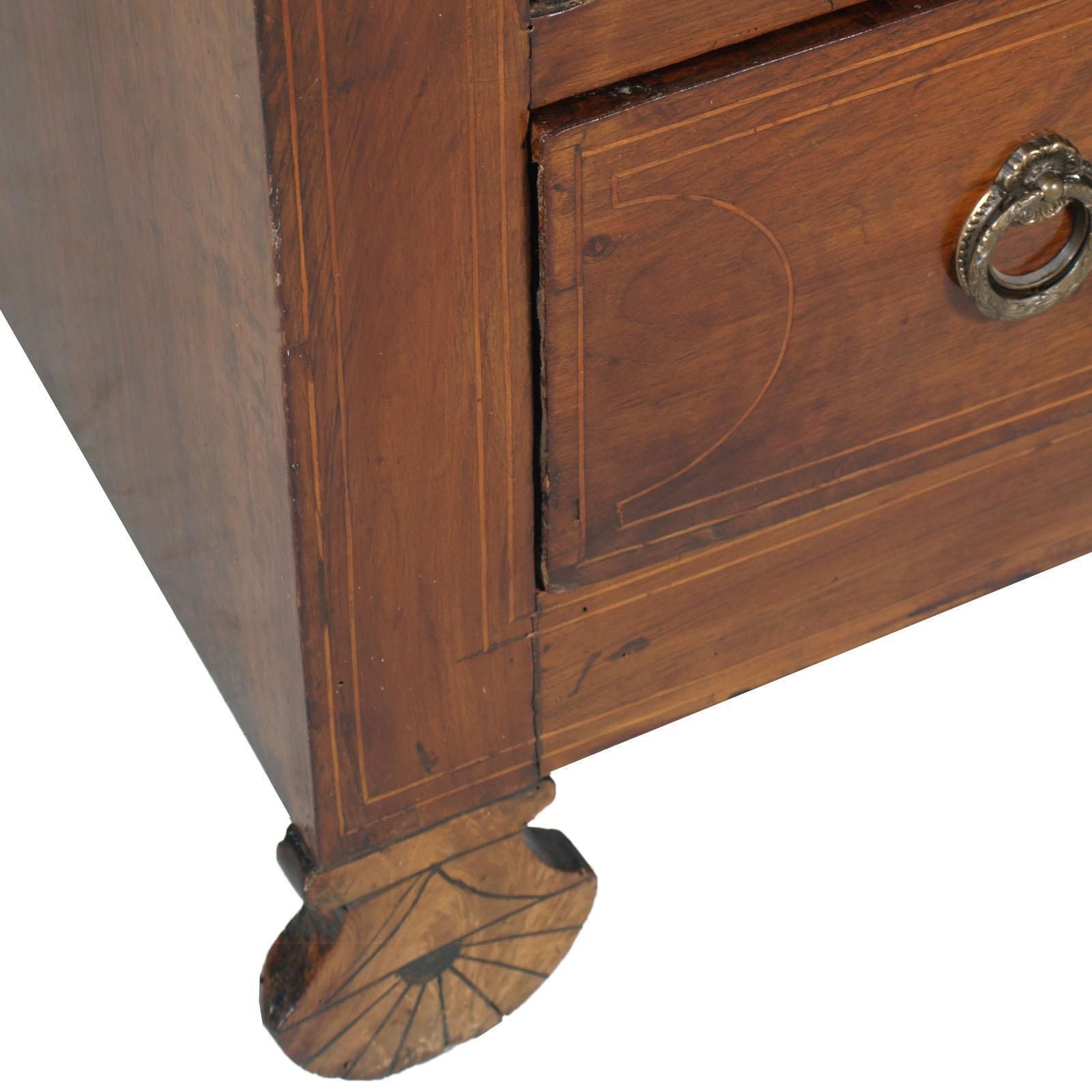 17th Century Lombard Piedmont Area, Chest Of Drawers, Inlaid Walnut Wax Polished photo vintage