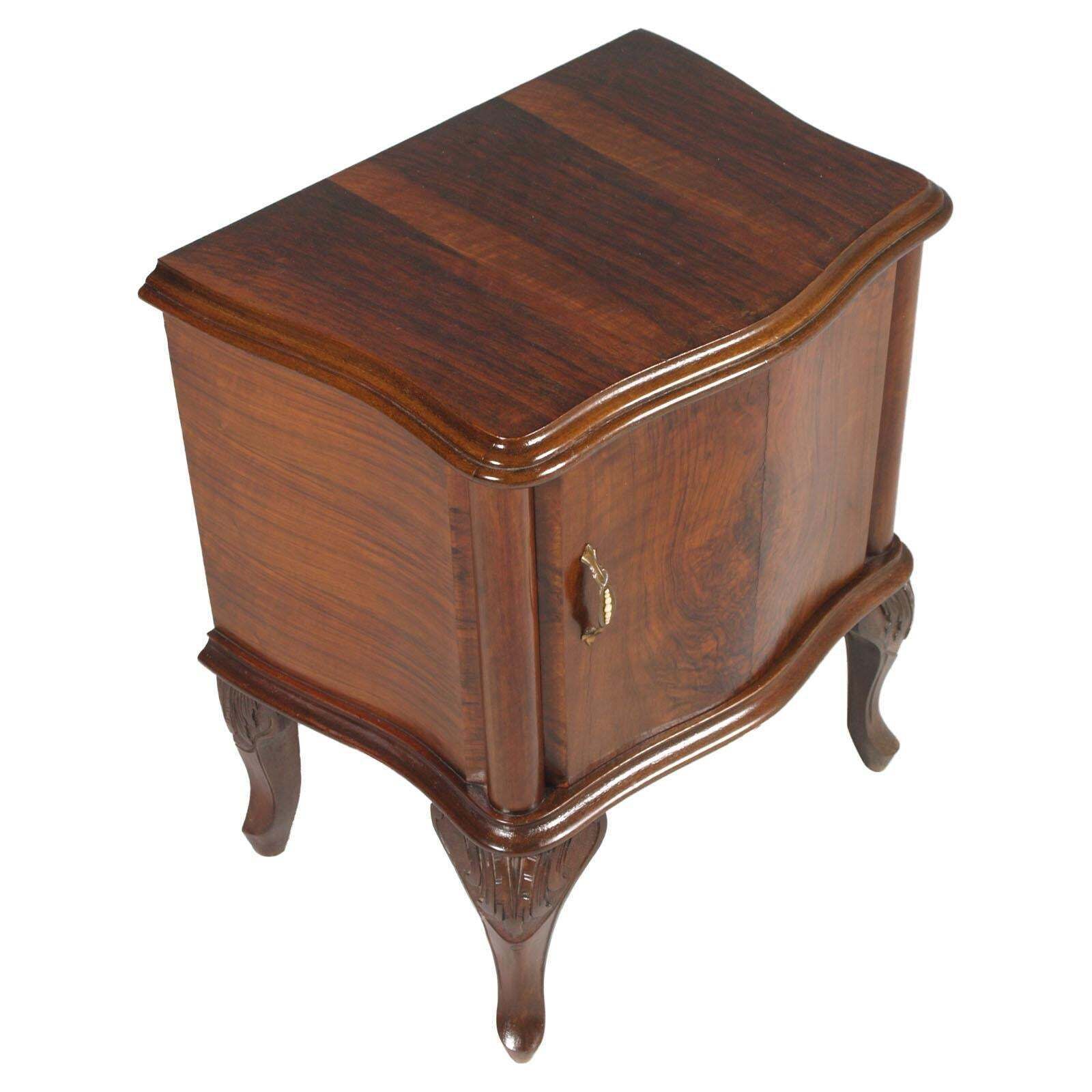 Venetian Baroque Nightstands, Hand Carved & Veneer Walnut, Restored Wax Polished photo Furniture