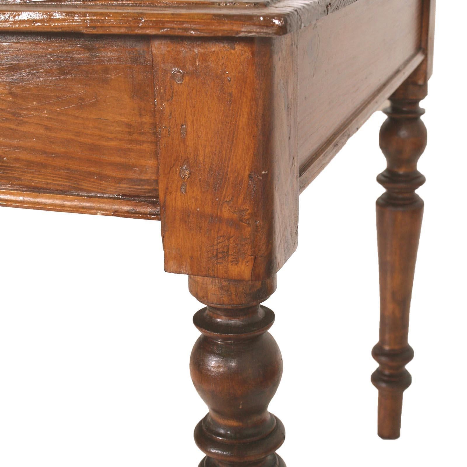 1850s Italian Country Neoclassic Rustic Table Desk, One Drawer, Wax Polished photo Furniture