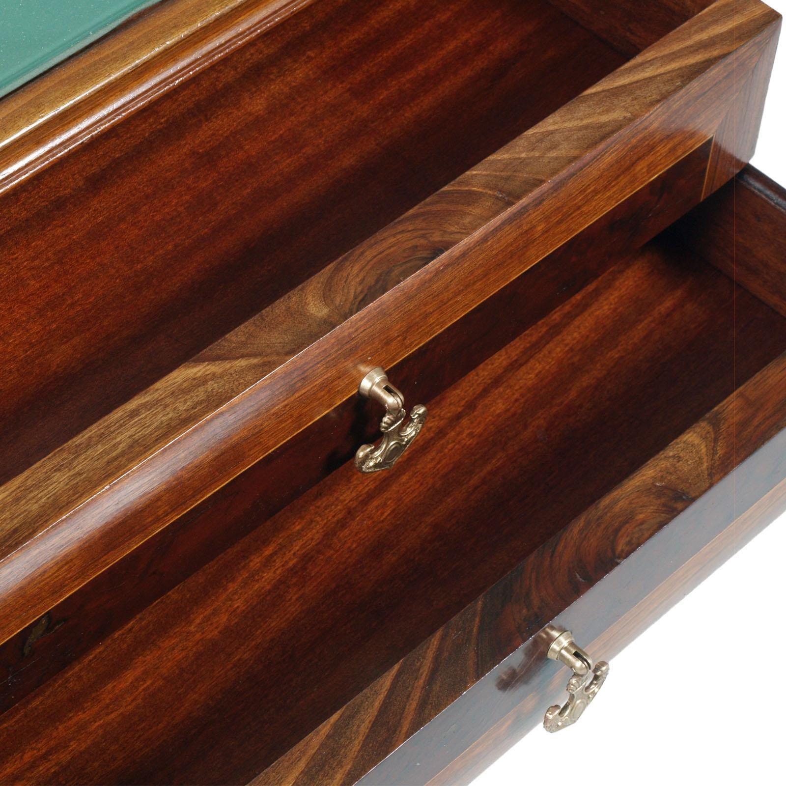1950s Nightstands, Walnut Bicolor, Burl & Maple Inlaid Golden Brass Accessories photo vintage