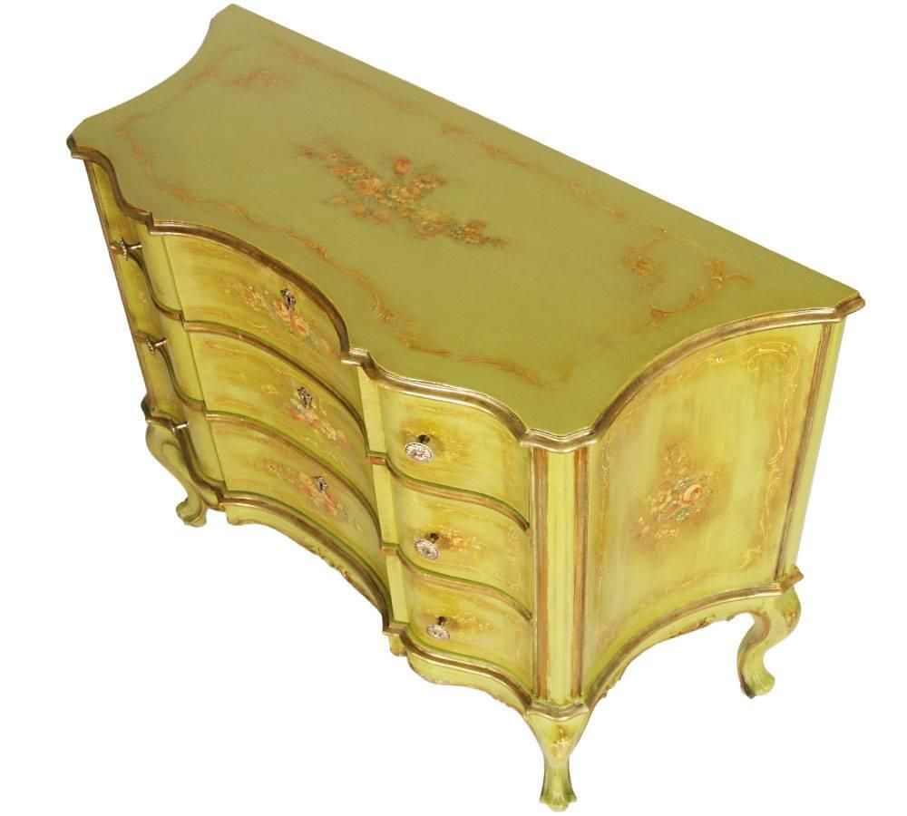 1920s, Venetian Baroque Commode, Chest Of Drawers, Hand Painted, Edges Gold Leaf photo for sale