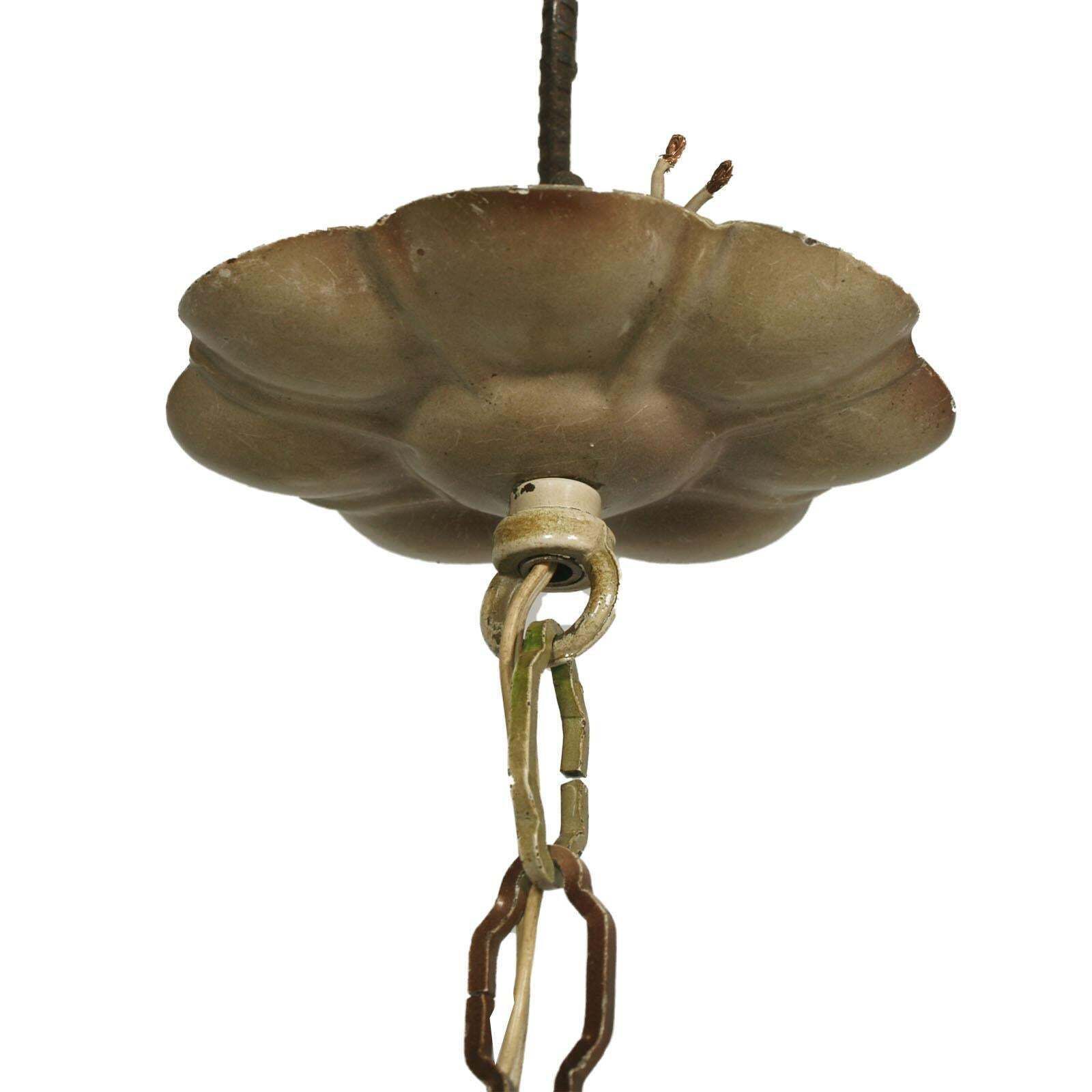 Italian Art Nouveau Ceiling Chandelier Painted Iron & Polychrome Ceramic Bassano photo vintage