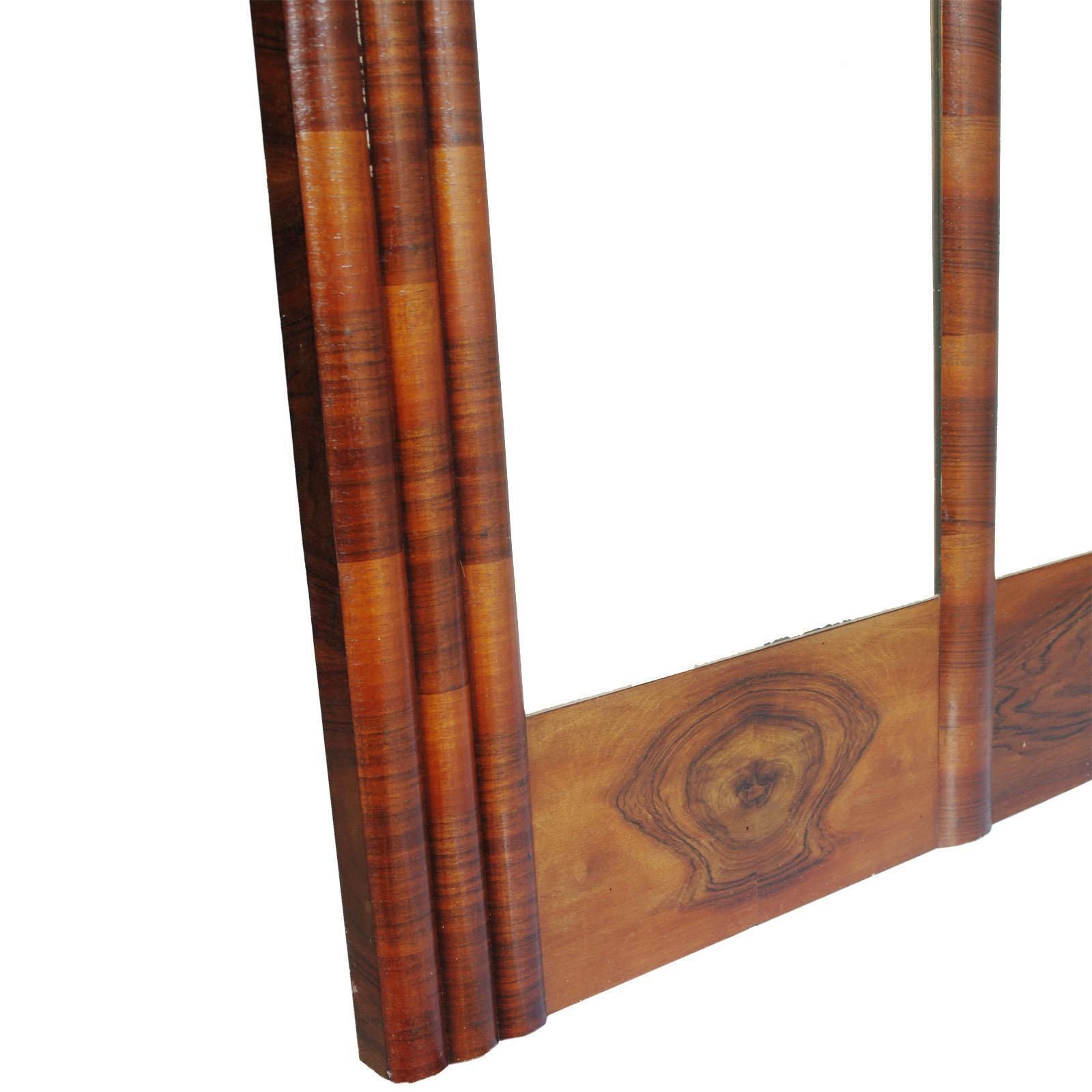 Italy Large Wall Mirror Art Deco, Burl Walnut, Excellent Conditions Wax Polished photo Home Decor