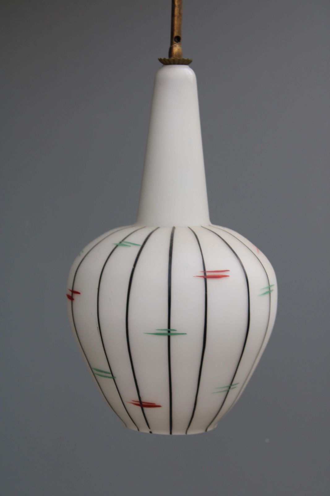 Vistosi 1950s Murano Glass Pendant Chandelier Brass Rod photo for sale
