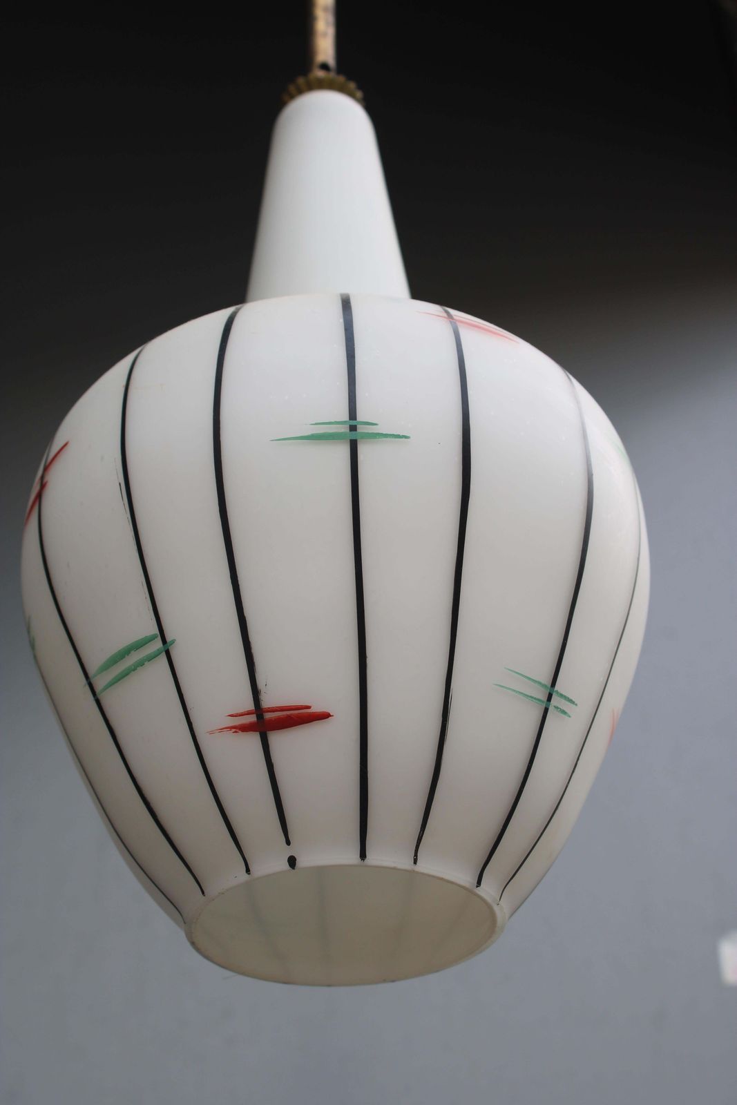 photo for sale Vistosi 1950s Murano Glass Pendant Chandelier Brass Rod
