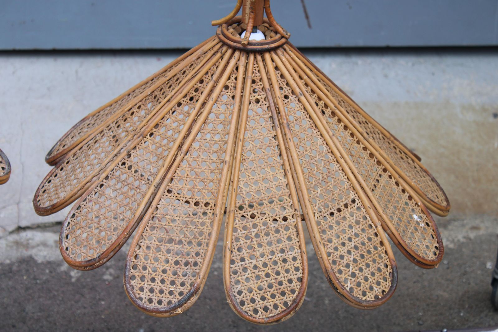 Decorative Pair Of Bamboo And Brass Chandeliers Italian Design 1950s photo for sale