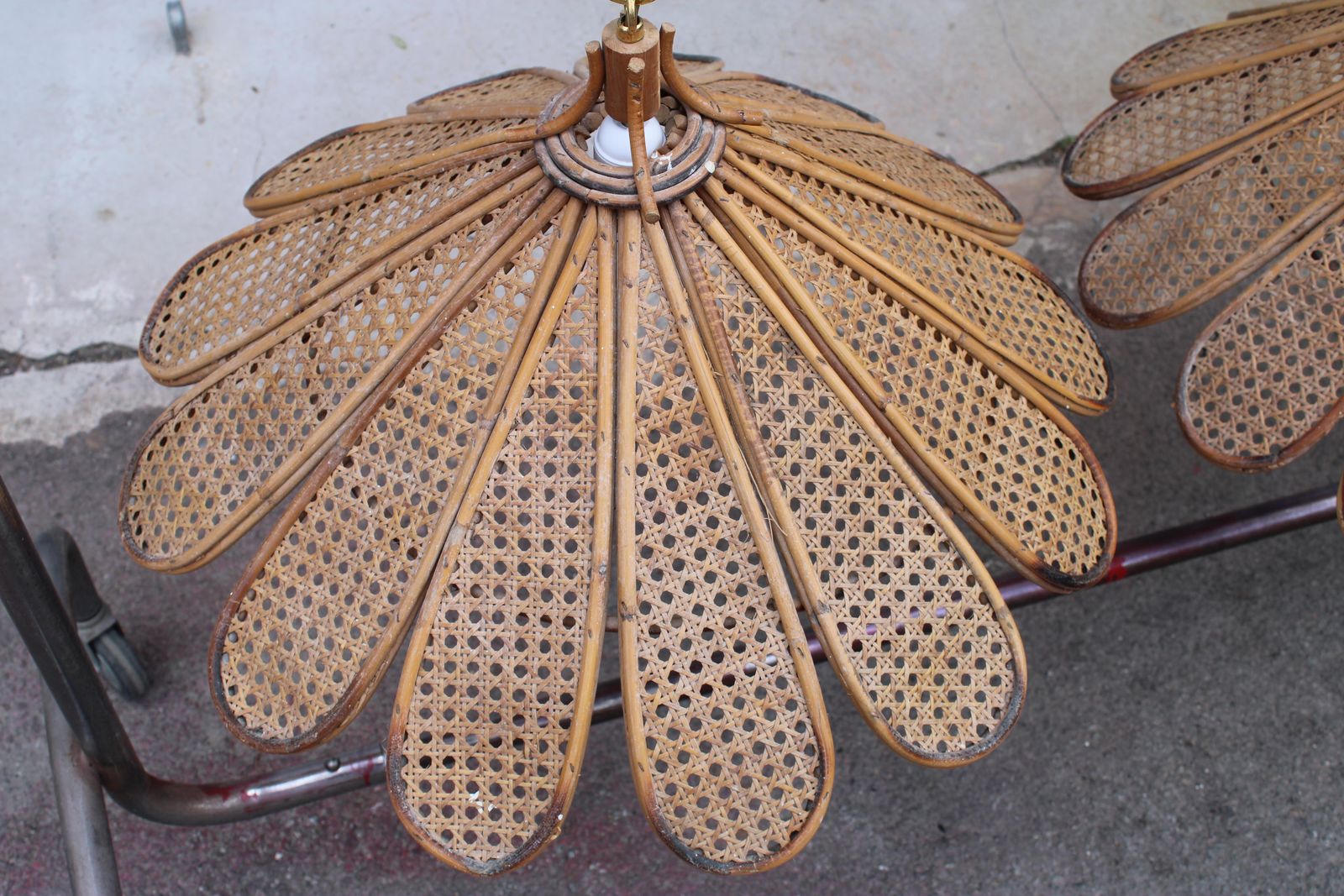 2974.0 Decorative Pair Of Bamboo And Brass Chandeliers Italian Design 1950s photo