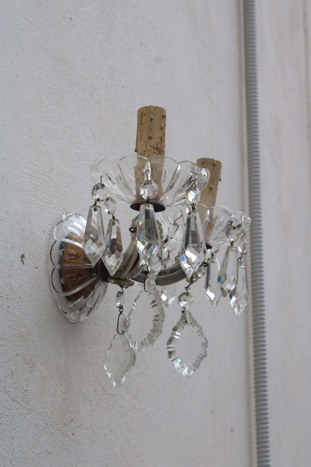 Pair Of Maria Theresa Crystal Wall Lamps 1940 photo for sale