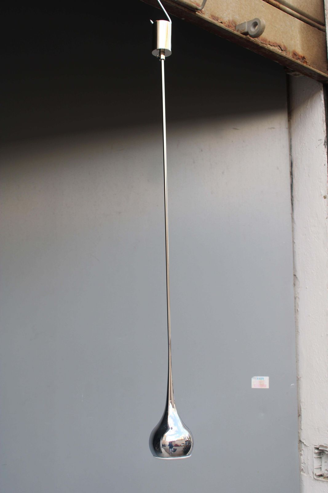 Minimal Esperia Chromed Metal Trumpet Chandelier 1970s photo 797.0