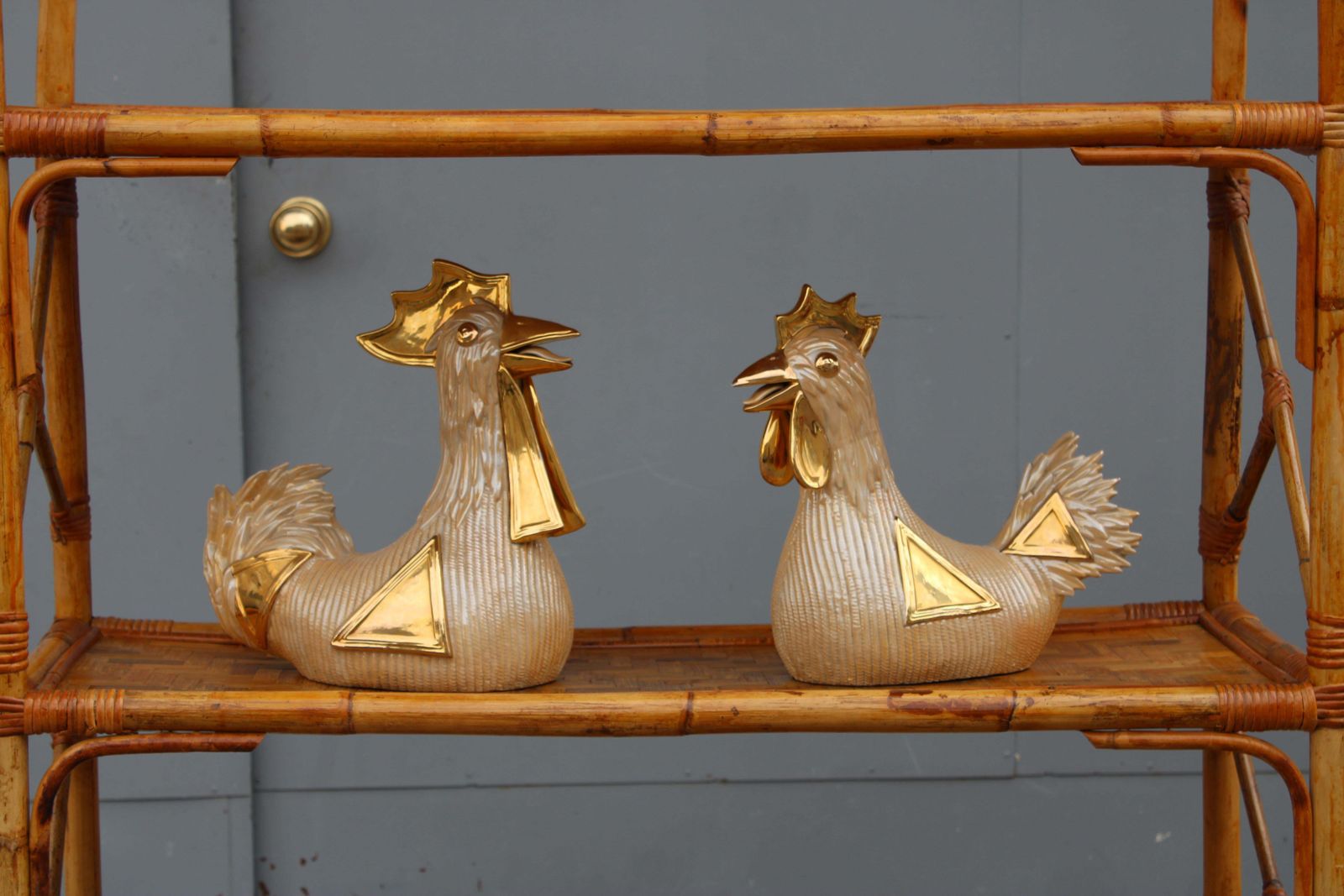 Large Gallina And Gallo Sculptures Italy 1970 In 24 Kt Gold photo furniture