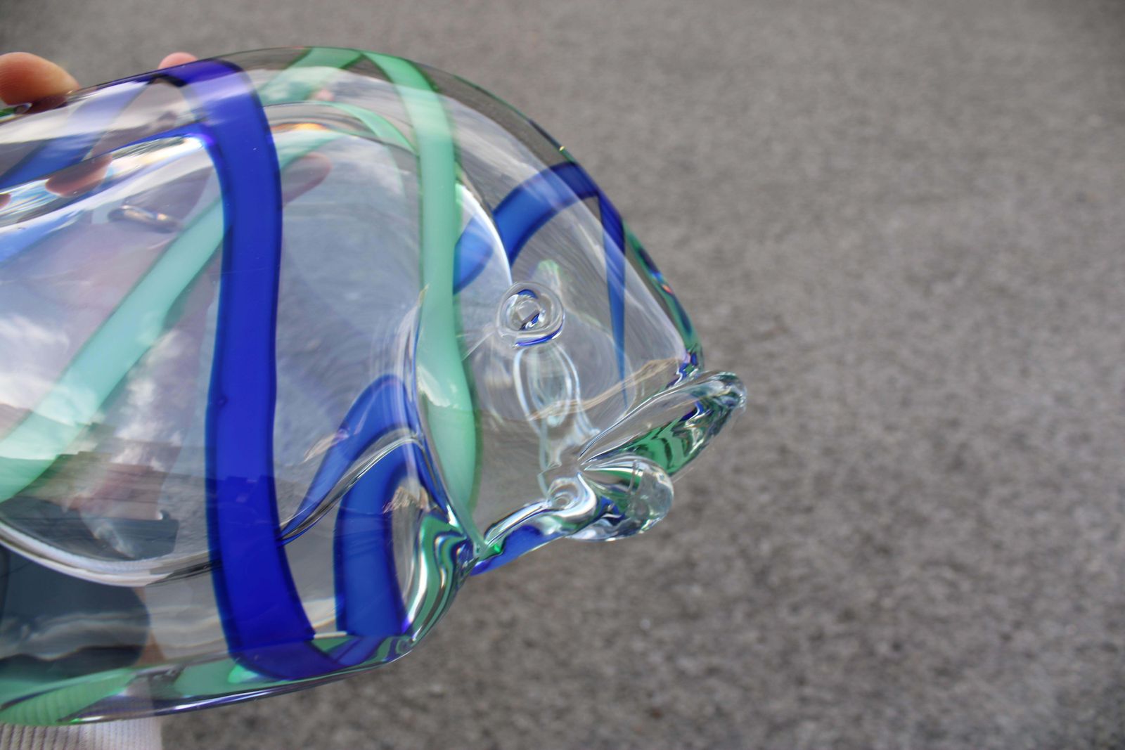 1970 Murano Glass Sculpture In The Shape Of A Fish With Blue And Yellow Colors photo vinterior