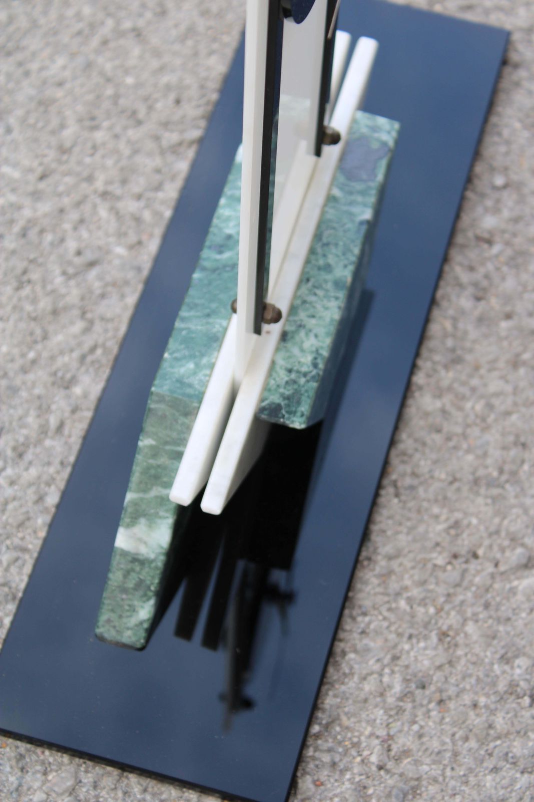 Art Deco Plexiglass Marble And Black Glass Table Clock photo vintage