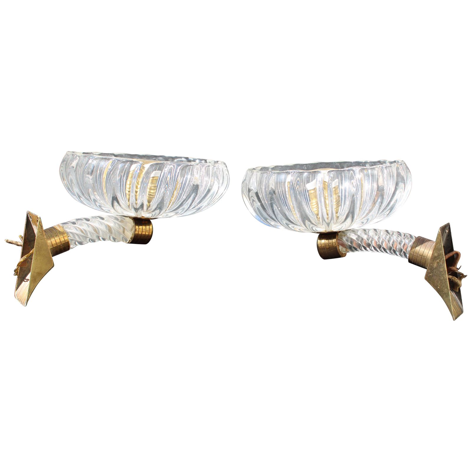 Pair Of Barovier 1940 Murano Wall Lamps Brass Parts